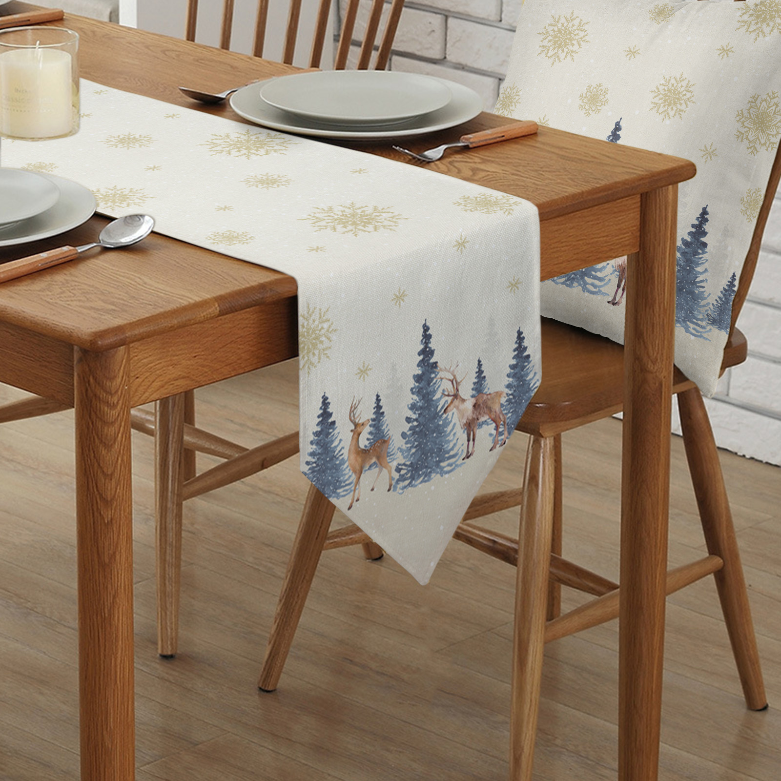 Description Picture 3 of itemChristmas Snowflake Elk Linen Stain Resistant Table Runner Christmas Dinner Party Wedding Table Runner Kitchen Table Decorations