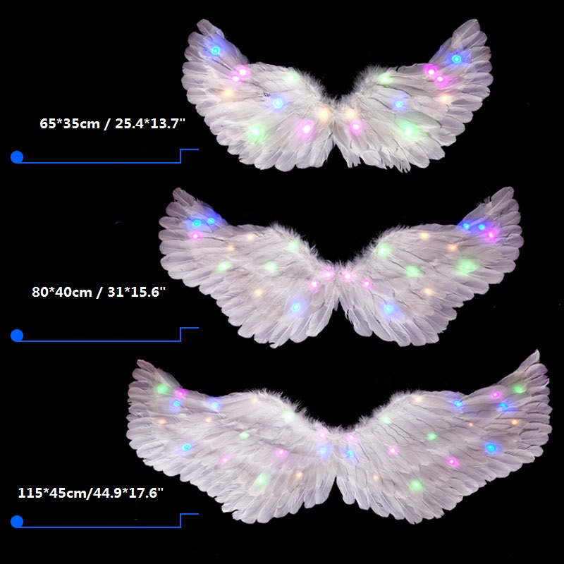 Rosa Weiß Erwachsene Kinder LED Glow Light Engel Feder Flügel Kostüme Geburtstag Party Geschenk Show Wand Halloween Hochzeit Festival – Detail 14