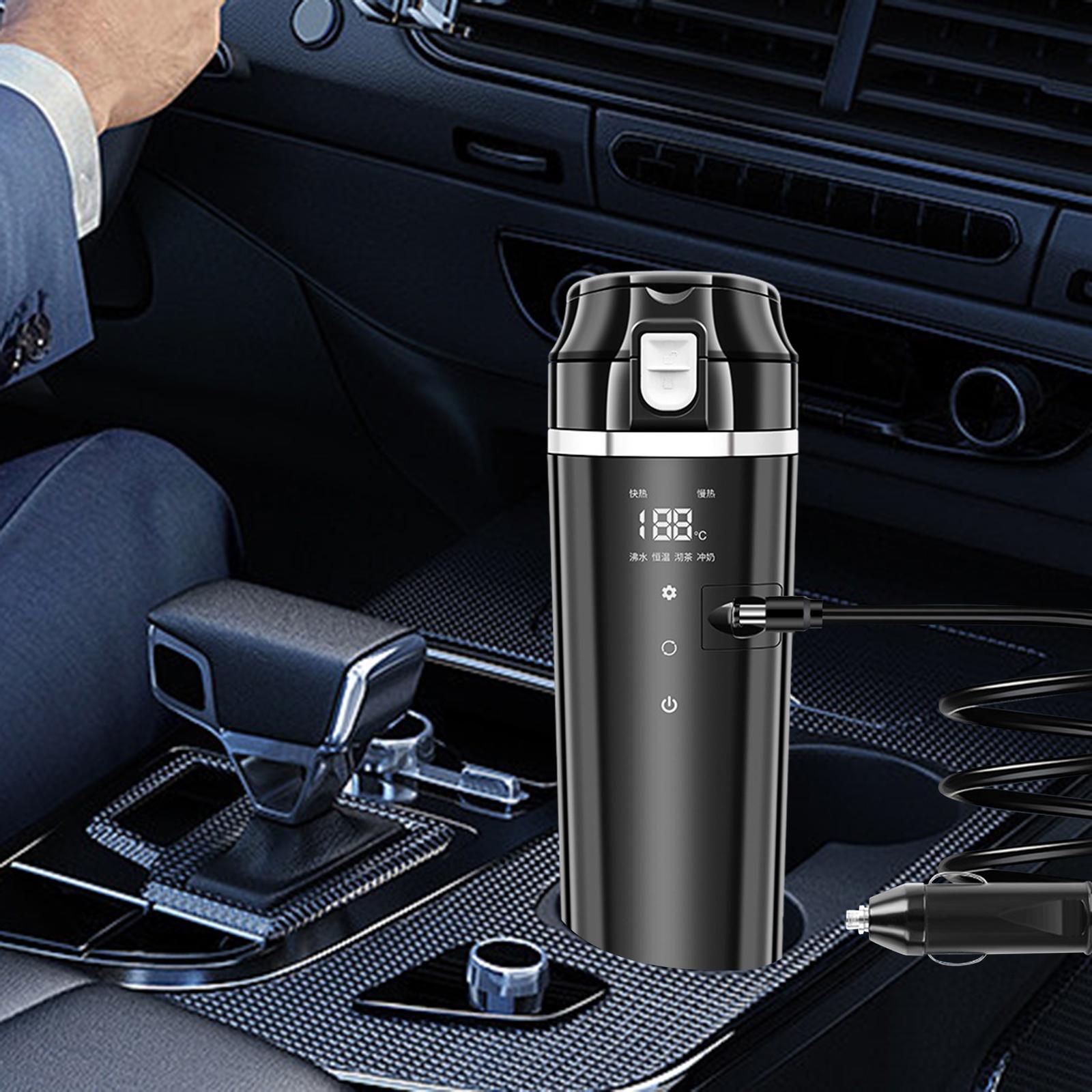 Car Electric Drinking Cup Travel Kettle 0.5L Stainless Steel DC Powered Sealed Kettle Cover Universal for Drivers Sturdy