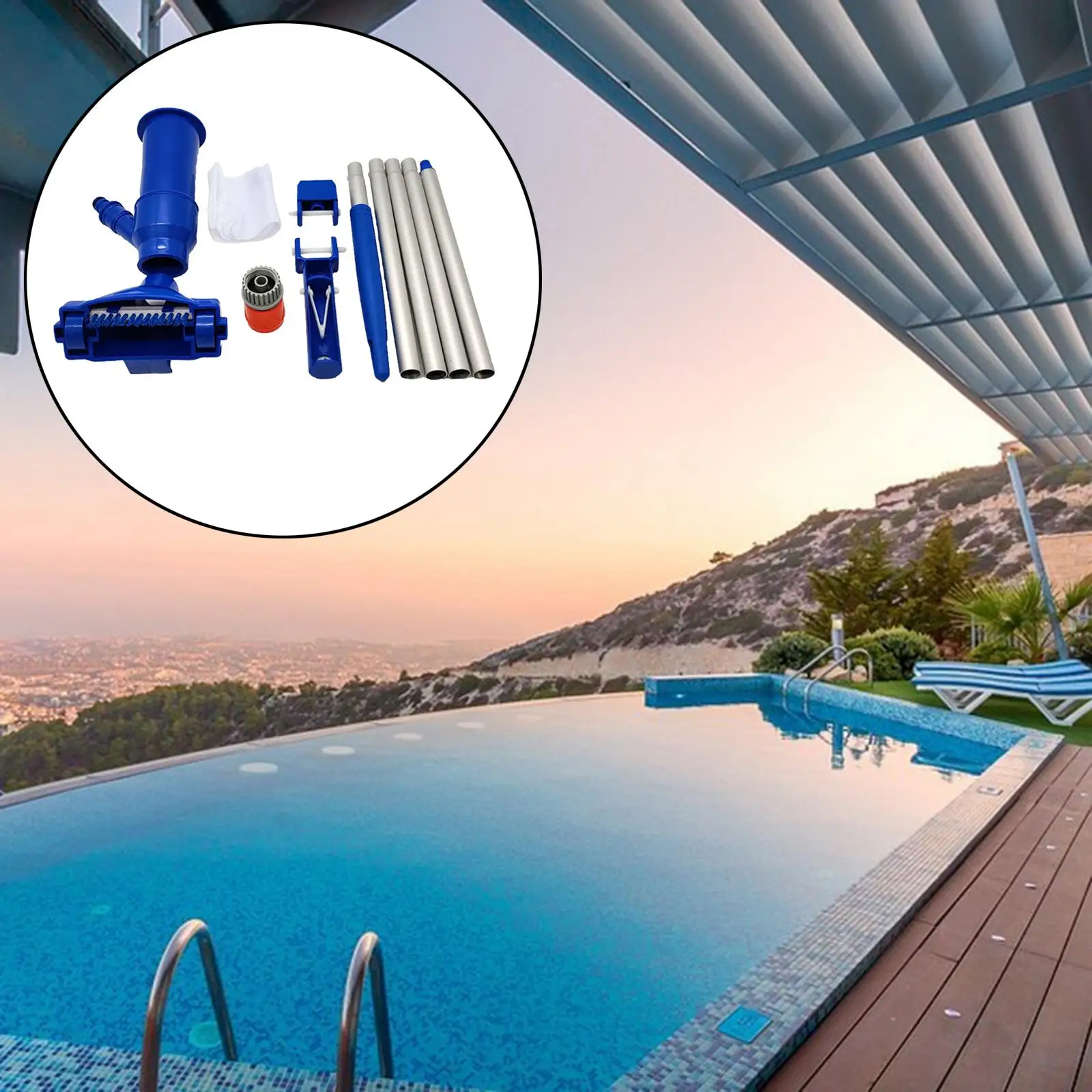 Swimming Pool Cleaner Kits Underwater 5 Section Pole Suction Vacuum Head for Spas Hot Tub Fountains Maintenance Cleaning Tool