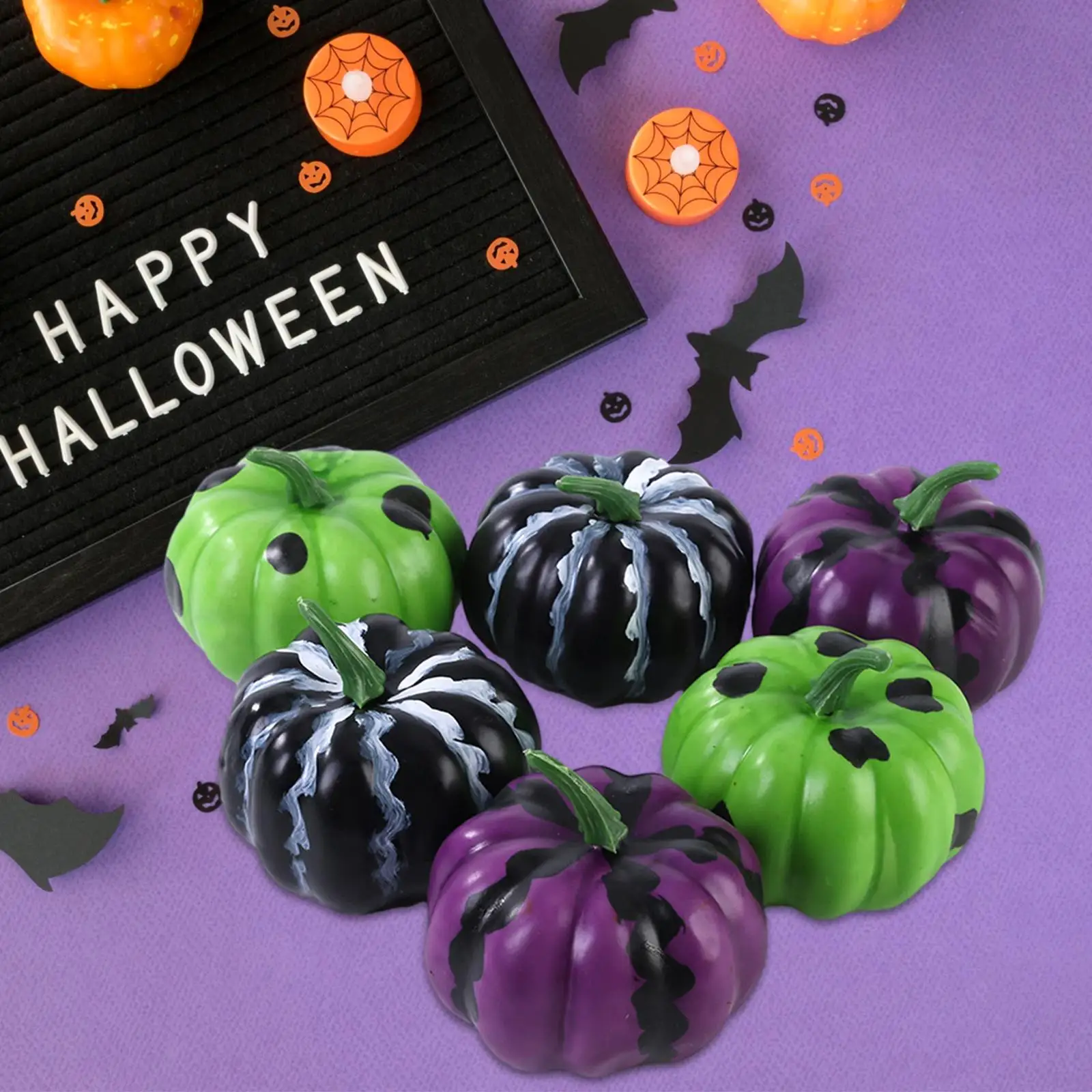 6Pcs Simulation Artificial Pumpkins Model Ornament Mini Halloween Pumpkins Decoration for Fall Wedding Kitchen Home Thanksgiving