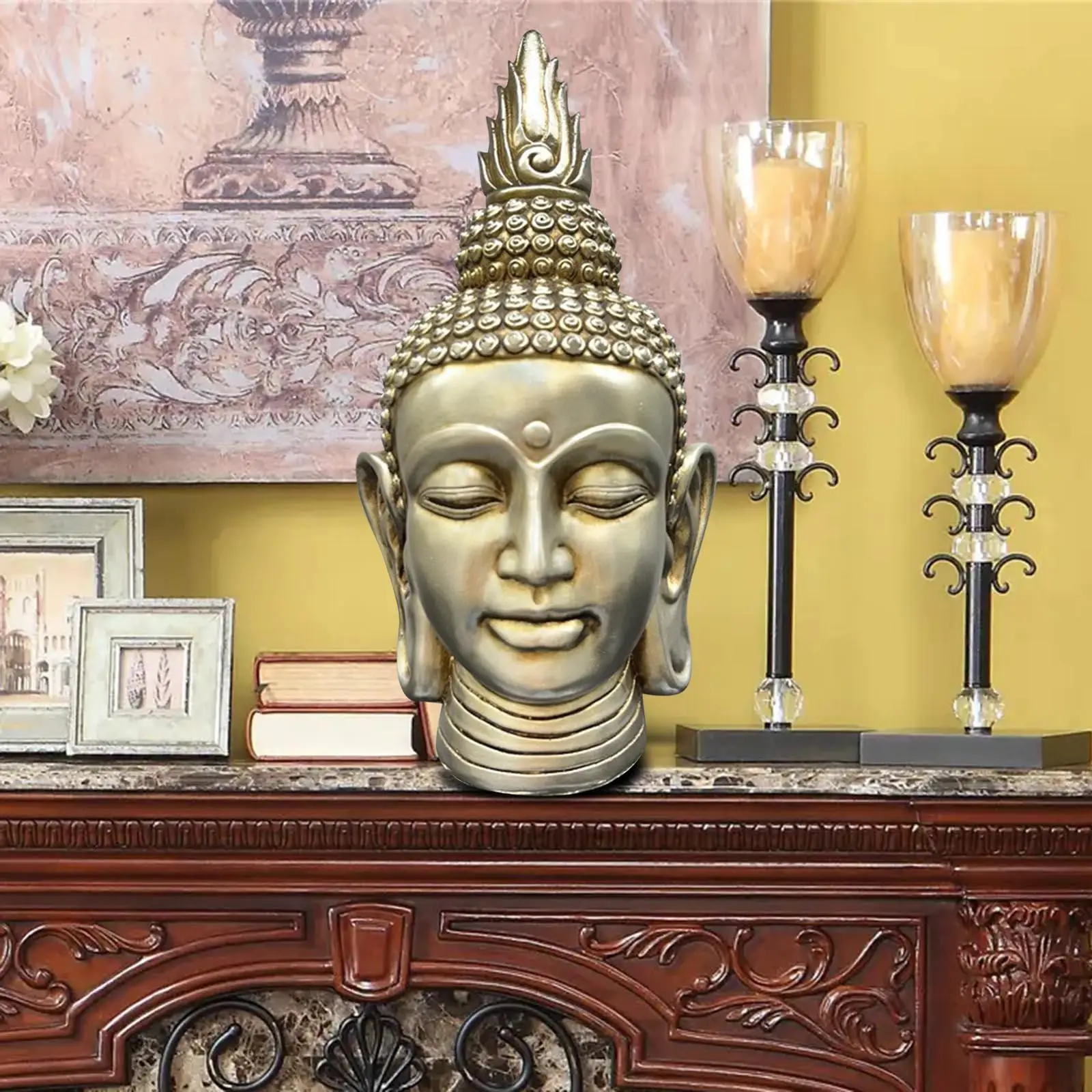Polyresin Buddha Head Statue Figurine Sculpture Versatile Collectible 17x17x31cm