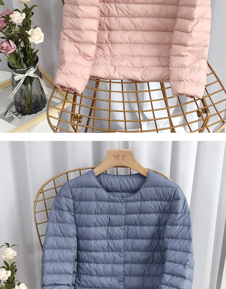 Schinteon Women Ultralight Down Jacket 90% White Duck Down Slim Coat Thin Inner Bottoming Short Garment Winte Autumn Outwear
