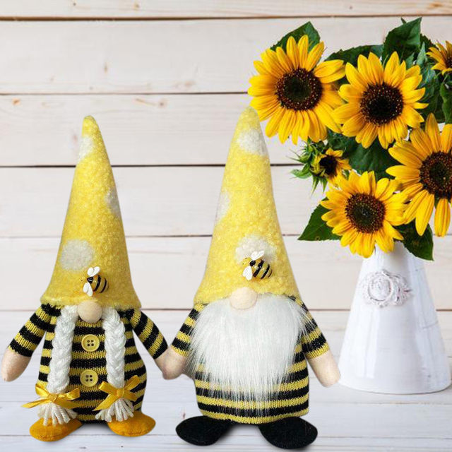 Aimik Bumble Bee Gnome Plush Decoration, Spring Sunflower Gnome Cute Faceless Doll Scandinavian Tomte Nisse Swedish Honey Bee Elf Bee Festival Home