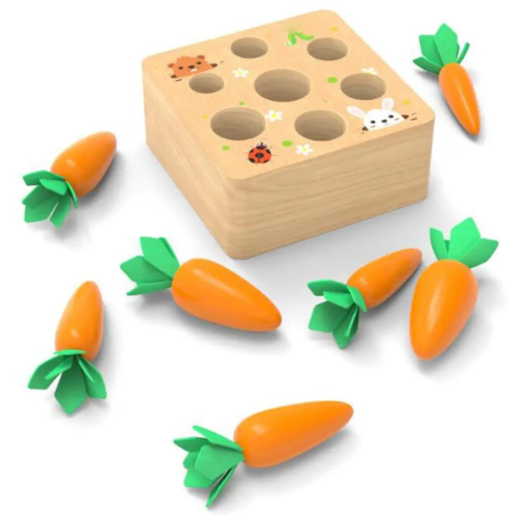 Montessori Shape Size Sorting Carrot Puzzle, Kids Toddlers Preschool Education Toys, Training Hand-Eye Coordination
