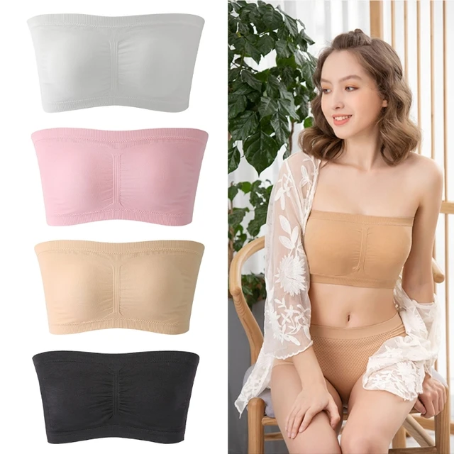 Womens Strapless Padded Bandeau Crop Tube Top Off Shoulder Solid