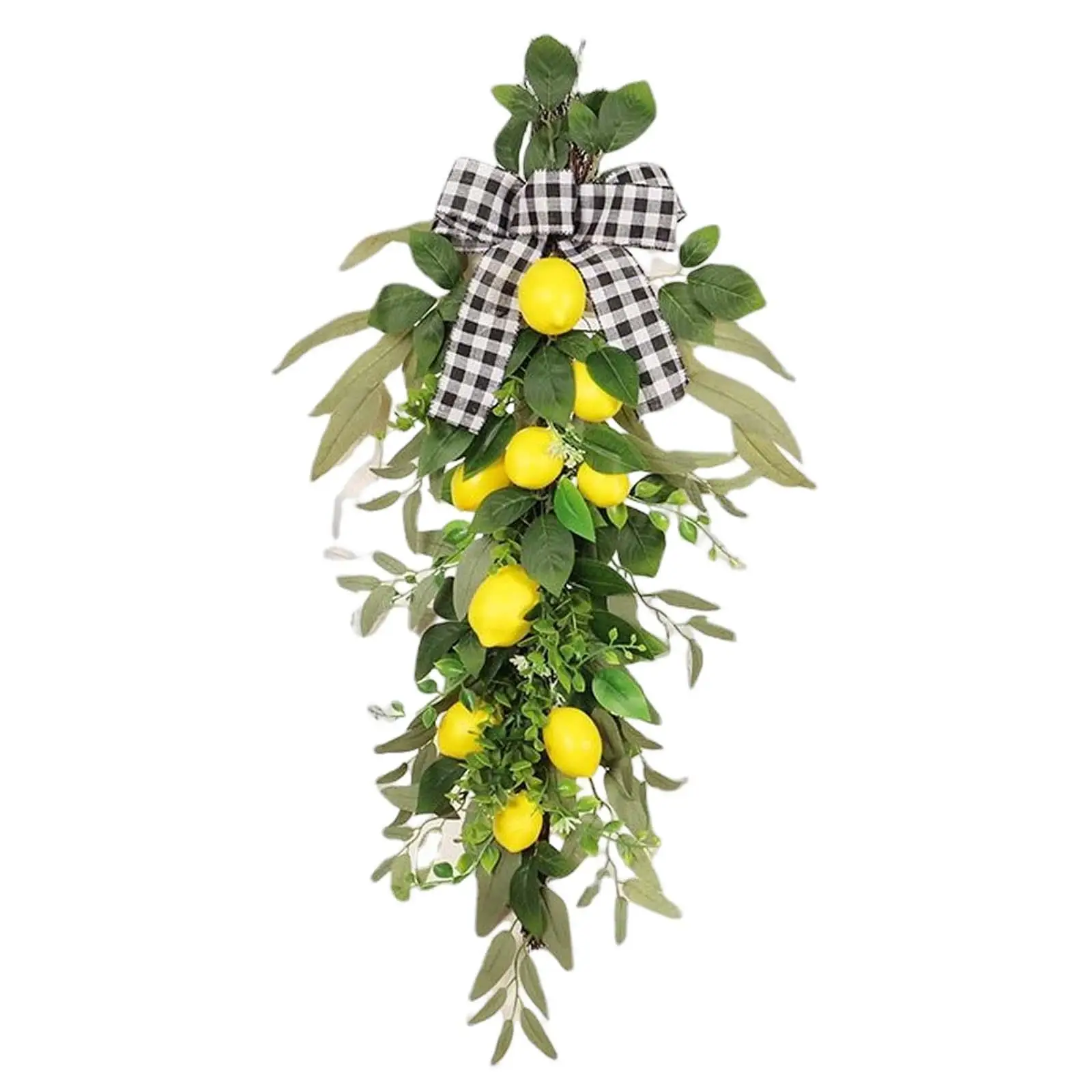 27.5 inch Artificial Lemons Swag with Bowknot Fake Lemon Fruits Decoration Decorative for Kitchen Window Party Festival Decor