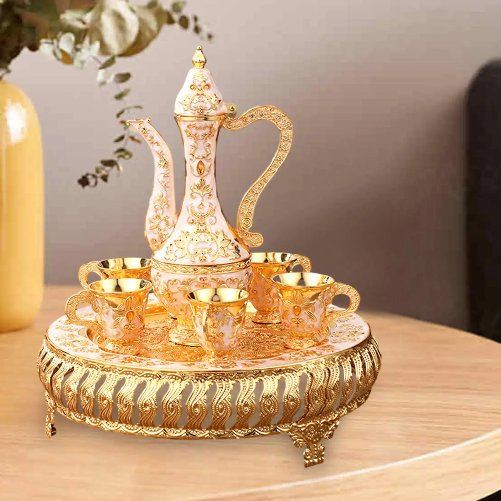 Tea Set with Cups Water Serving Set China Coffee Set for Living Room Home Dining Room Bedroom Decoration