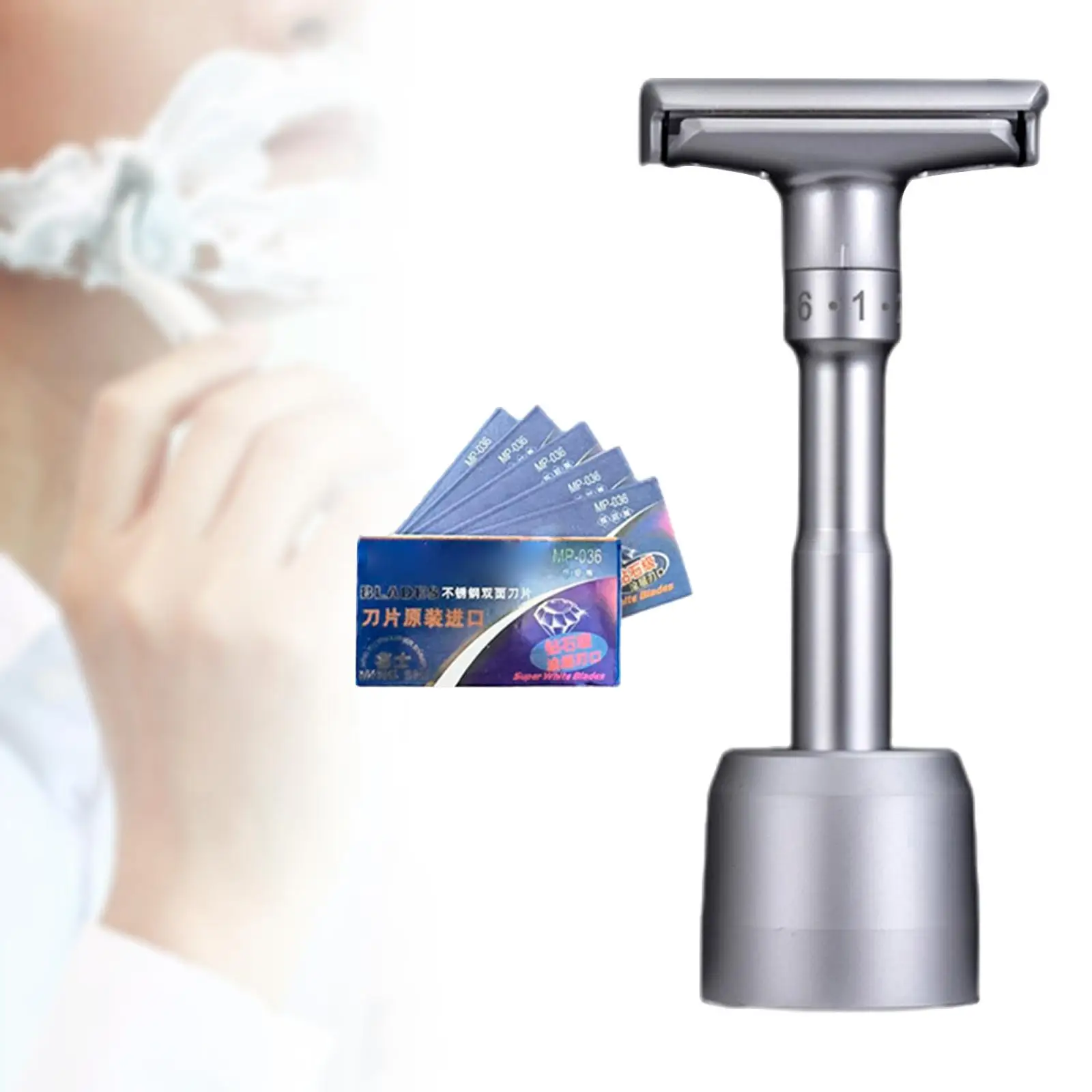 Adjustable Double Edge Safety Razor with Stand Base Portable for Barber Shop