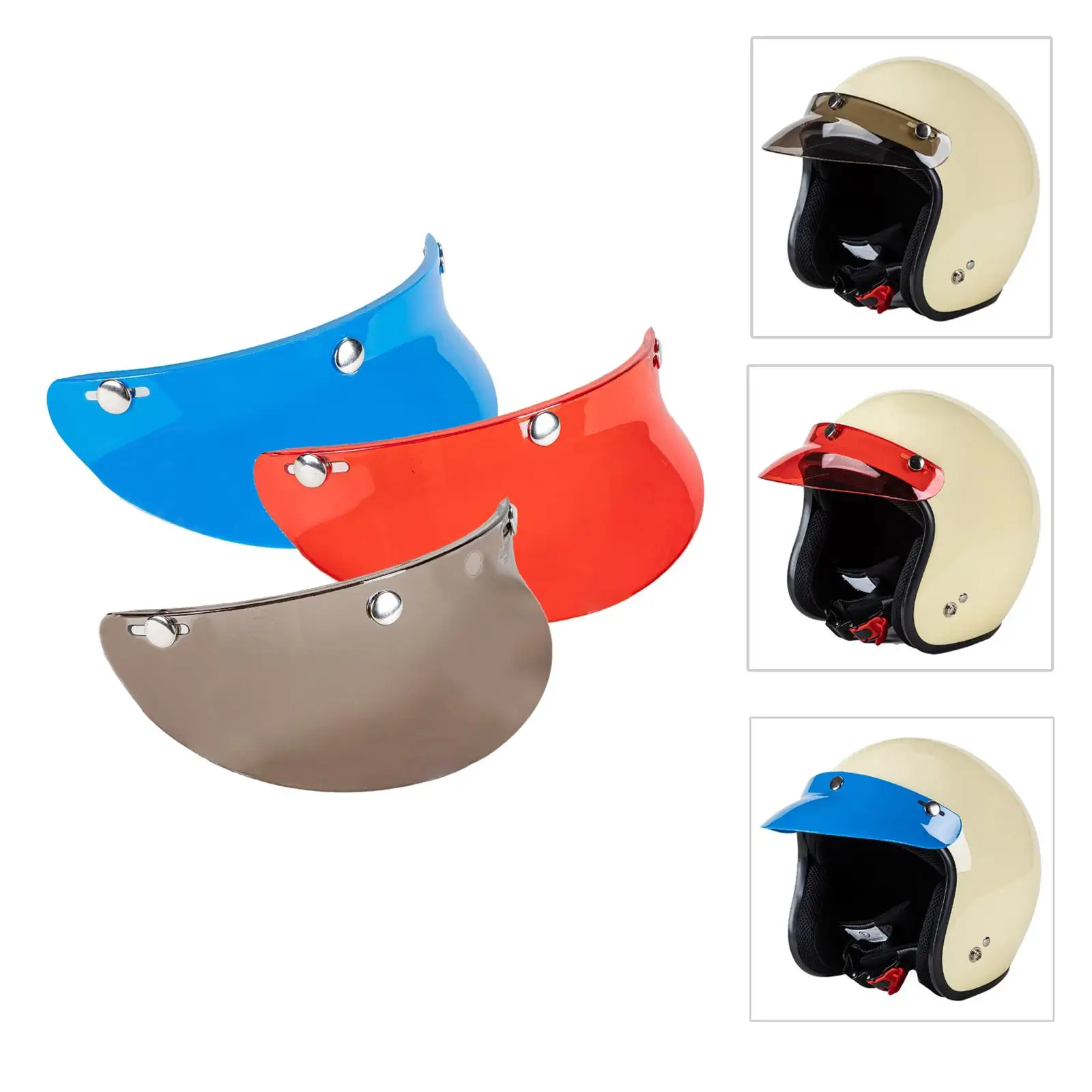 3x Vintage Universal 3-Snap Motorcycle Helmet Visor Peak Open Face Shield
