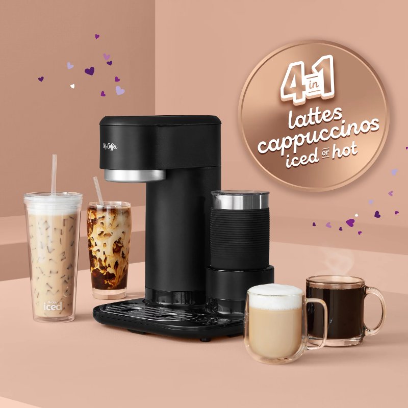Mr. Coffee 4in1 SingleServe Latte, Iced, and Hot Coffee Maker, Black
