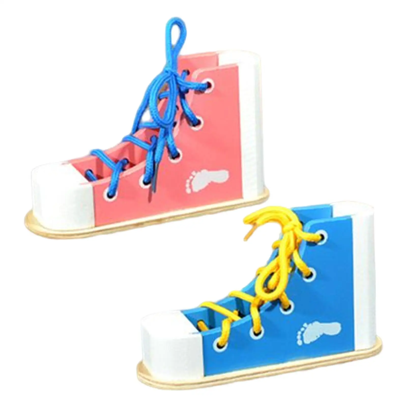 Learn to Tie Shoes Fine Motor Skills Toy Shoe Tying Aid Wooden Lacing Shoe Toy for Toddler
