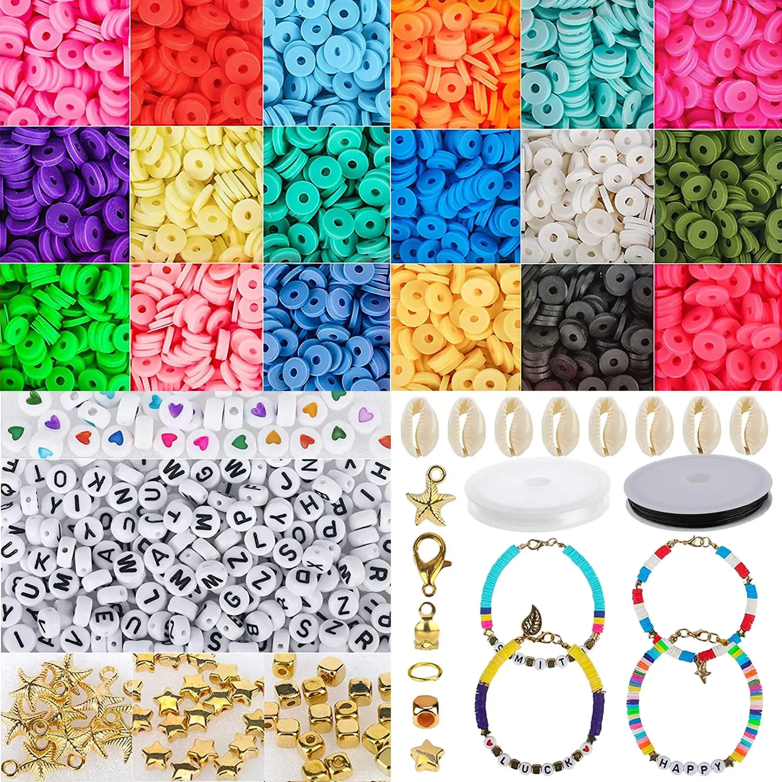 Heishi Clay Beads Flat Round Polymer Clay Loose Spacer Beads DIY Jewelry Marking Kit for Bracelets Necklace Handmade Disc Beads
