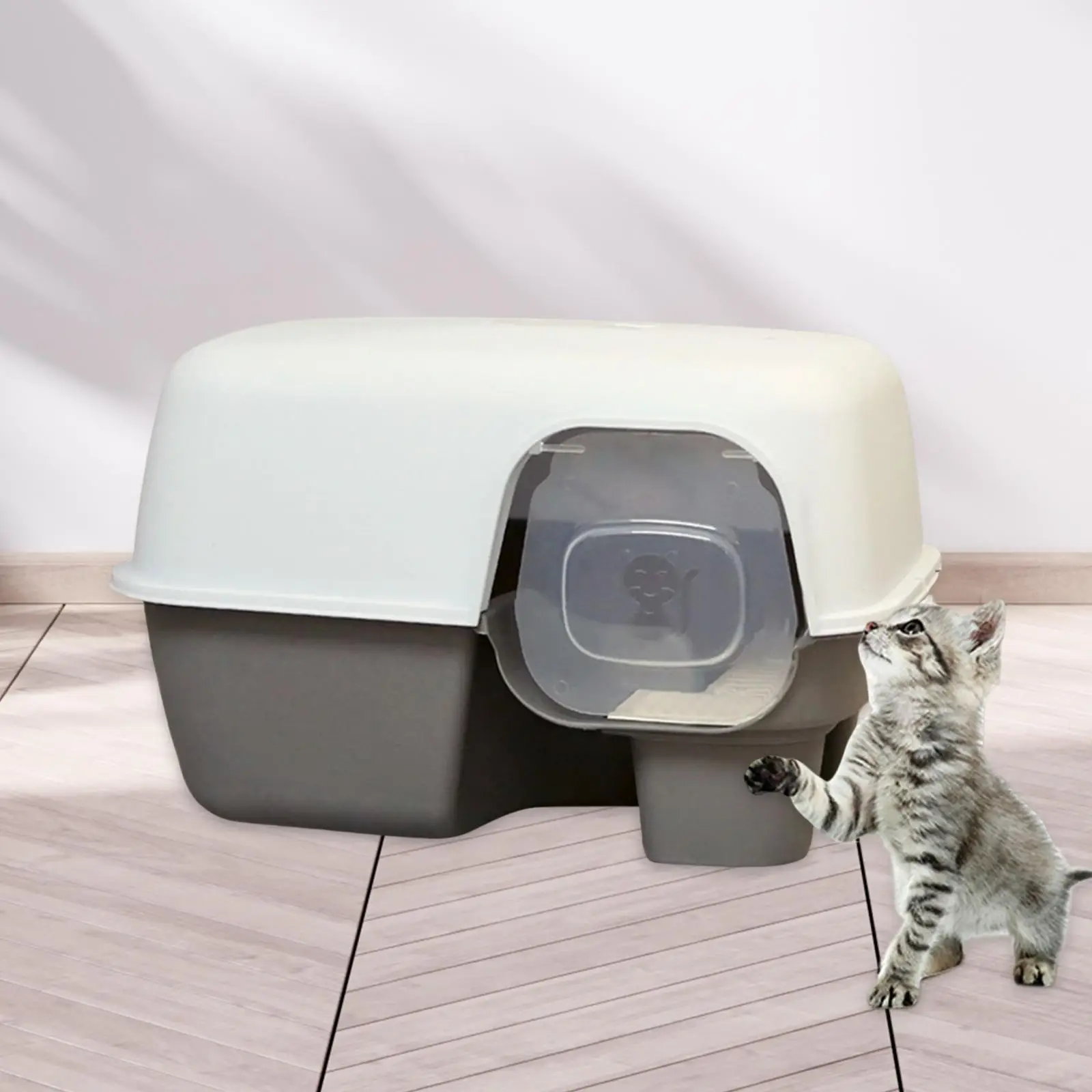 Enclosed Cat Litter Box Durable Cat Accessories Removeable Cat Bedpans with Gate Pet Litter Tray