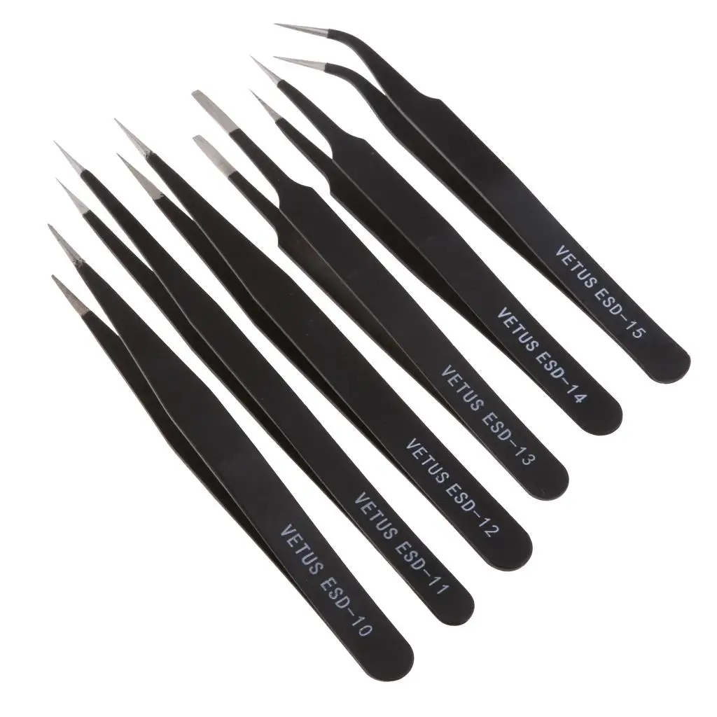 6 Pieces Anti Stainless Steel  Tweezers Repair for Electronics