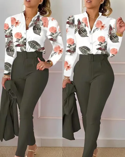  Annystore Two Piece Workout Sets for Women - Long Sleeve  Striped Printed Button Down Blouse Shirts Tops Business Office Work Pants  Suit Sets Party Jumpsuits Fall Outfits Clubwear Black, Small 
