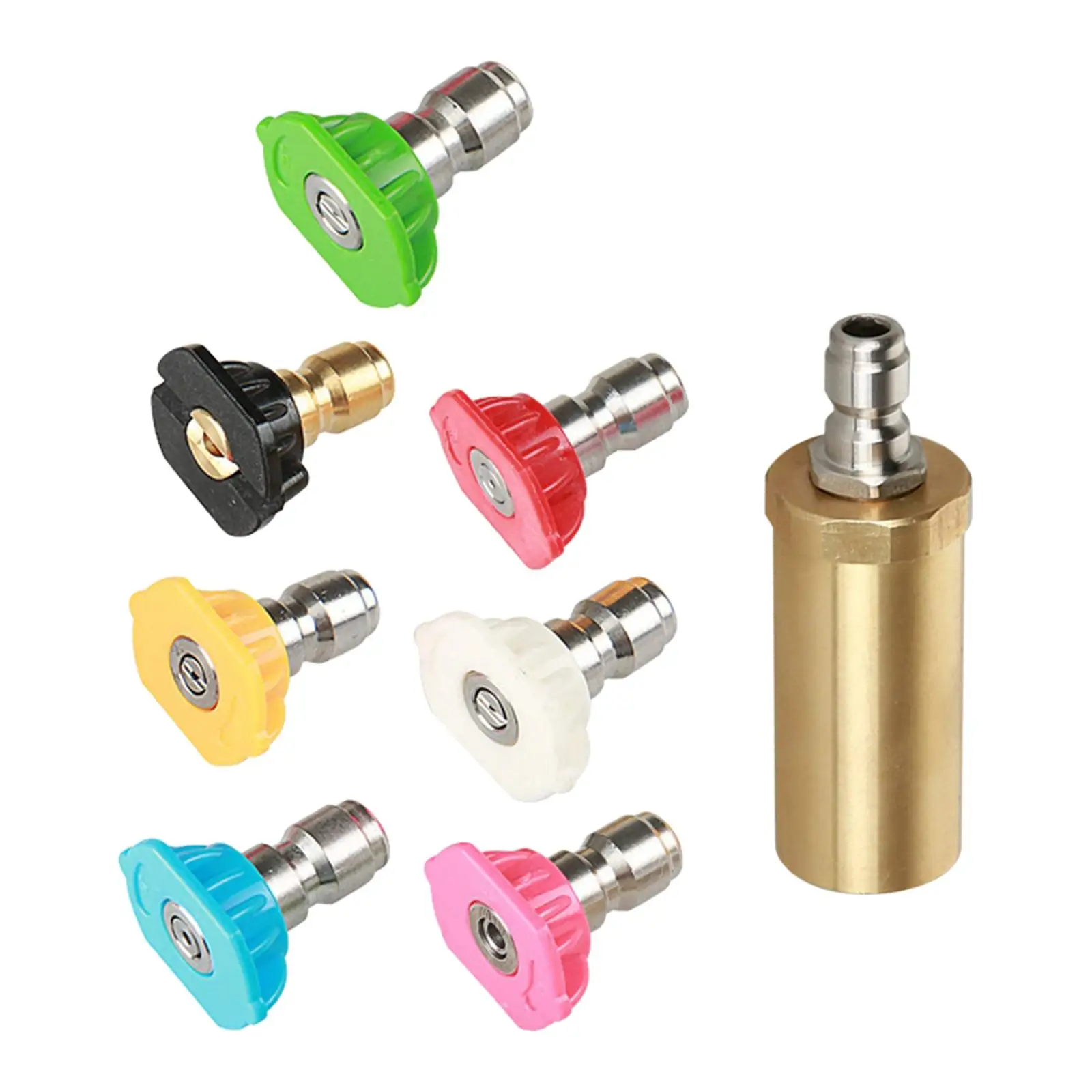 Brass High Pressure Washer Turbo Nozzle with 7 Spray Nozzle Tips Kit 0/15/25/40/65 Degrees,Soap,Rinse for Watering Plants