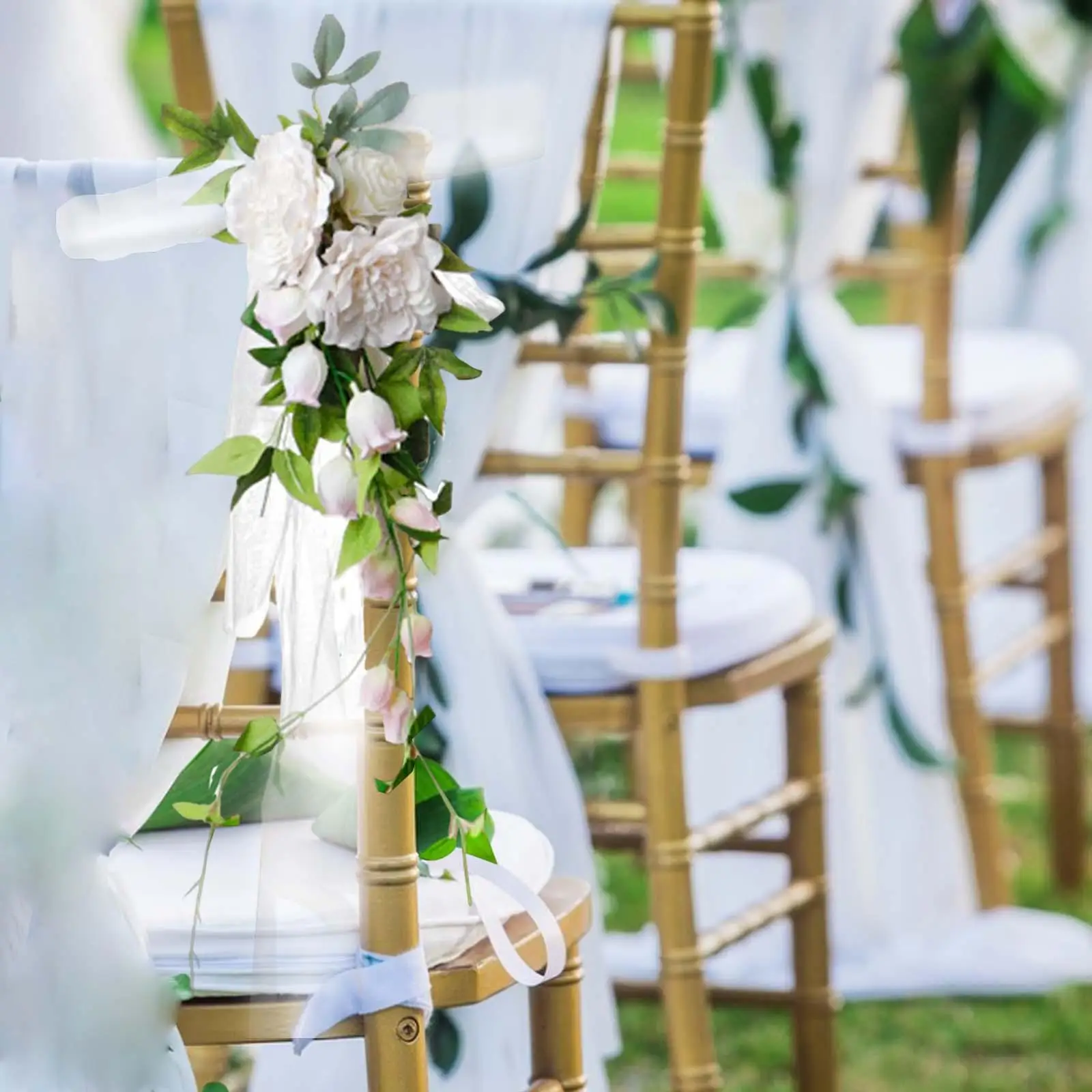 Wedding Aisle Decorations Chair Bench Flowers with Leaves and Ribbons Rose Floral for Wedding Ceremony Reception Decoration