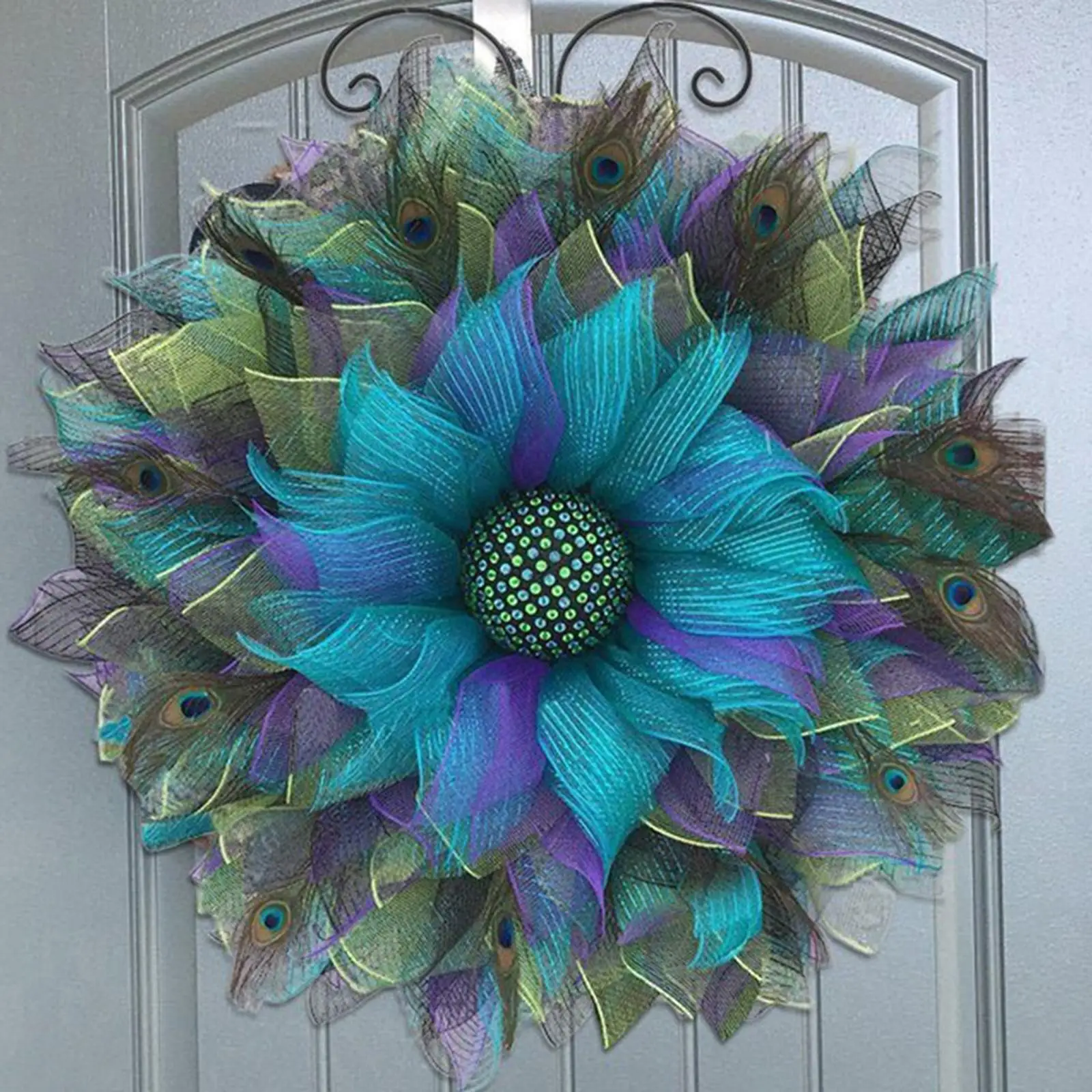 30cm Artificial Peacock Wreath Flower Garland for Front Door Wall Decorative