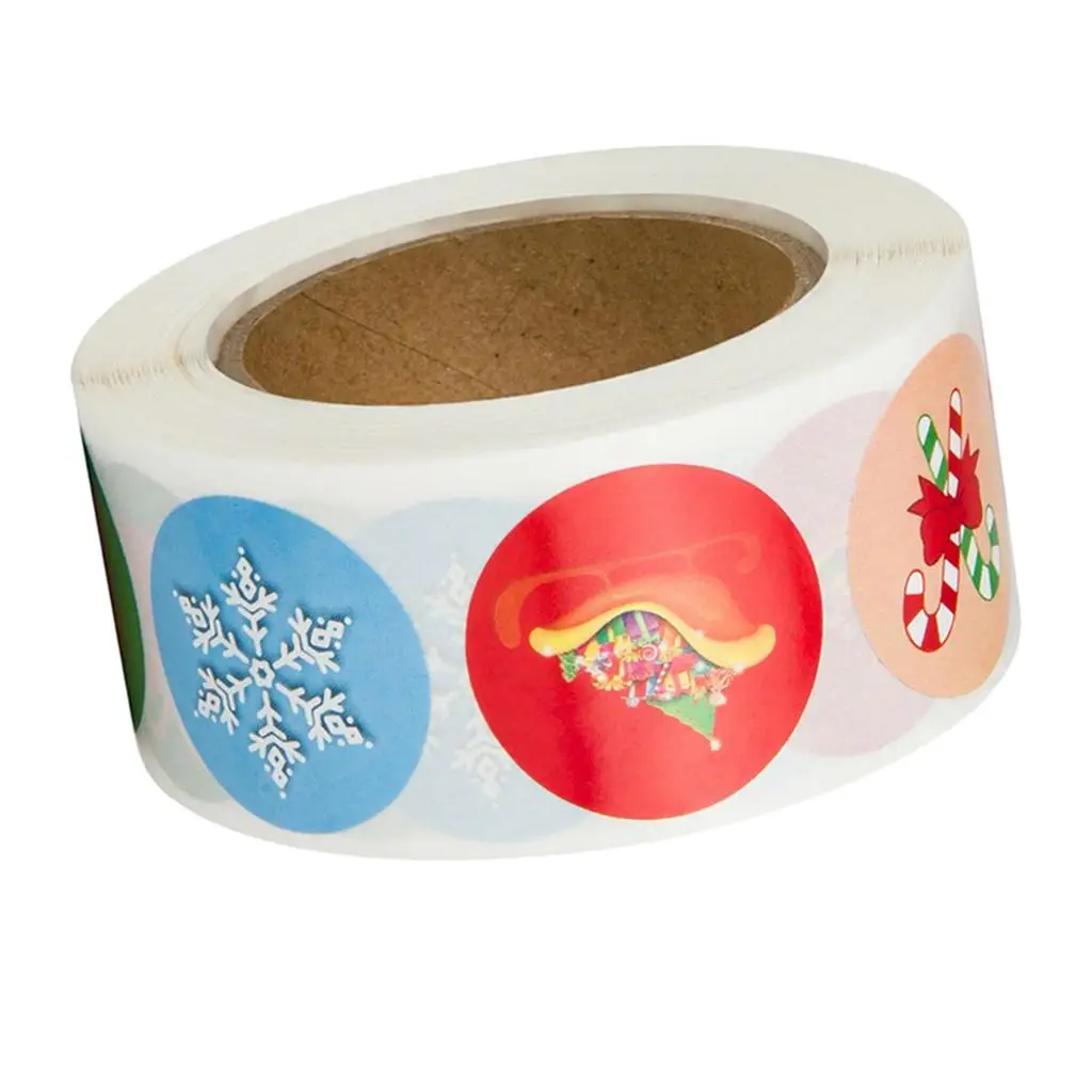 1 Roll 500Pcs Christmas Holiday Stickers  Envelopes Stocking  Party Favors Supplies, 25mm Dia