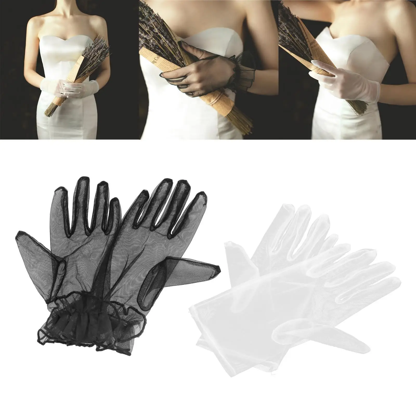 Bridal Gloves Short Tulle Gloves Girl Wedding Bride Dress Gloves Prom Costume Accessories
