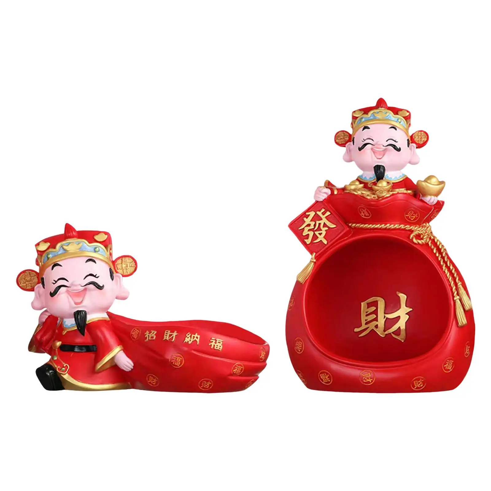 God of Wealth Statue Storage Bowl Resin Cai Shen Figurine for Living Room Home Decor