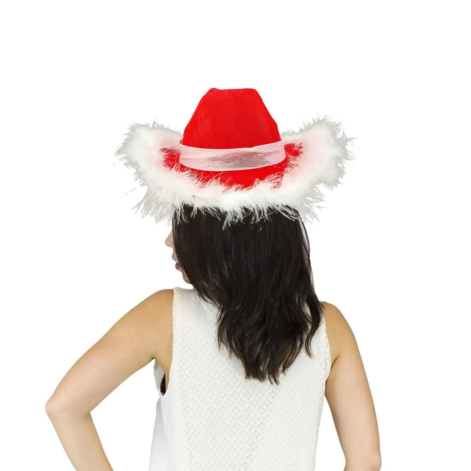 Red Cowboy Hat Western Wide Brim Supply with Feathers Cowgirl Hat for Christmas Party Costume Accessories Men Women Adult