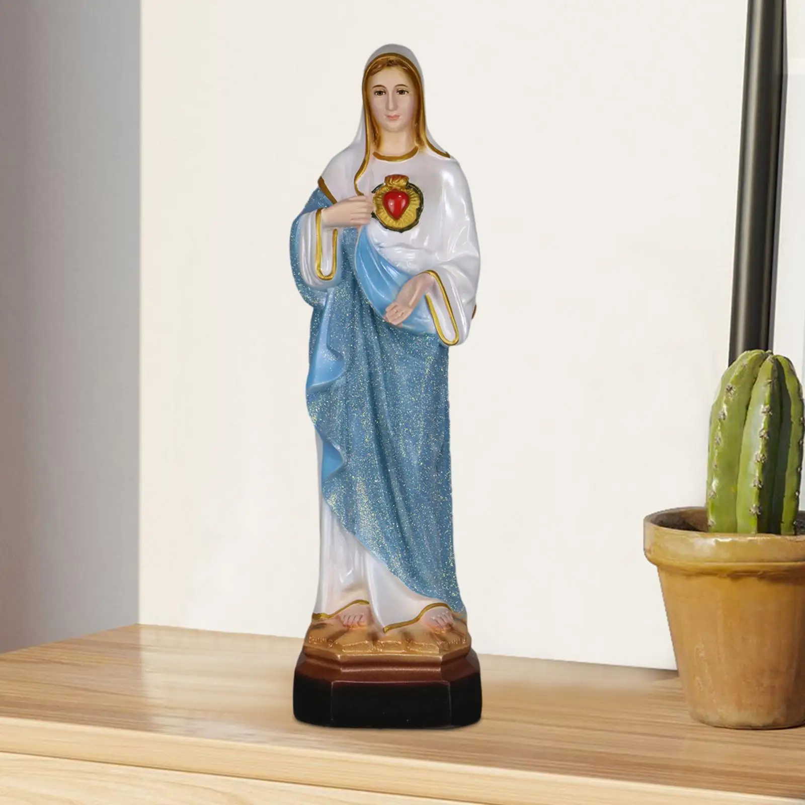 Mary Resin Figure Christmas Decoration Hand Painted Desk Display Crafts Sacred Heart of Mary Figurine for Home Office Livingroom