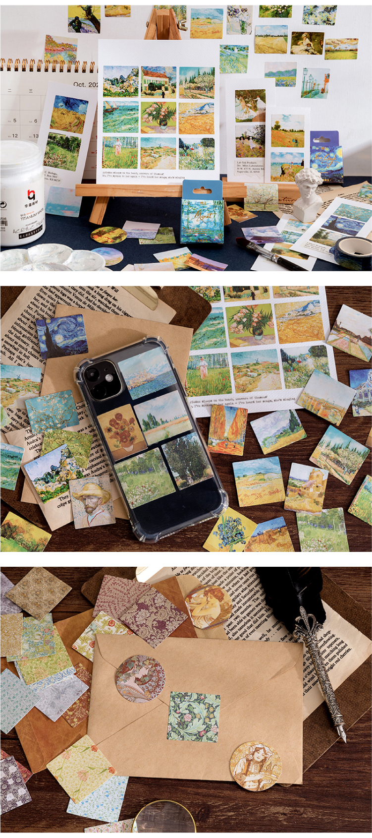 45 Pcs Vintage Stickers Scrapbooking Phone Diary Material DIY World Famous Paintings Decorative Paper Stationery Sticker