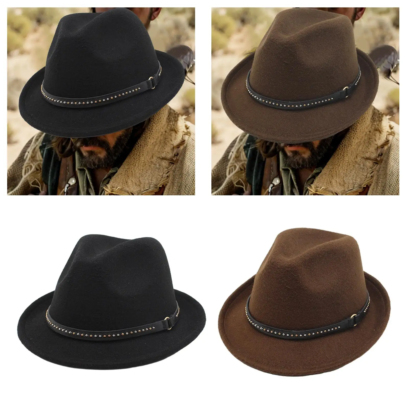 Fedora Hats Costume Accessory Decorated Fashion Western Cowboy Hat Casual Sun Hat Jazz Cap Short Brim for Travel Dress up Events