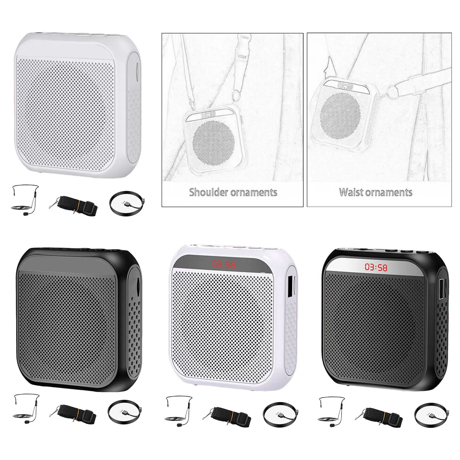 Mini Voice Amplifier with Microphone Headset and Waistband Personal Voice Amplifier for Games Yoga Classroom Tour Guides Teacher