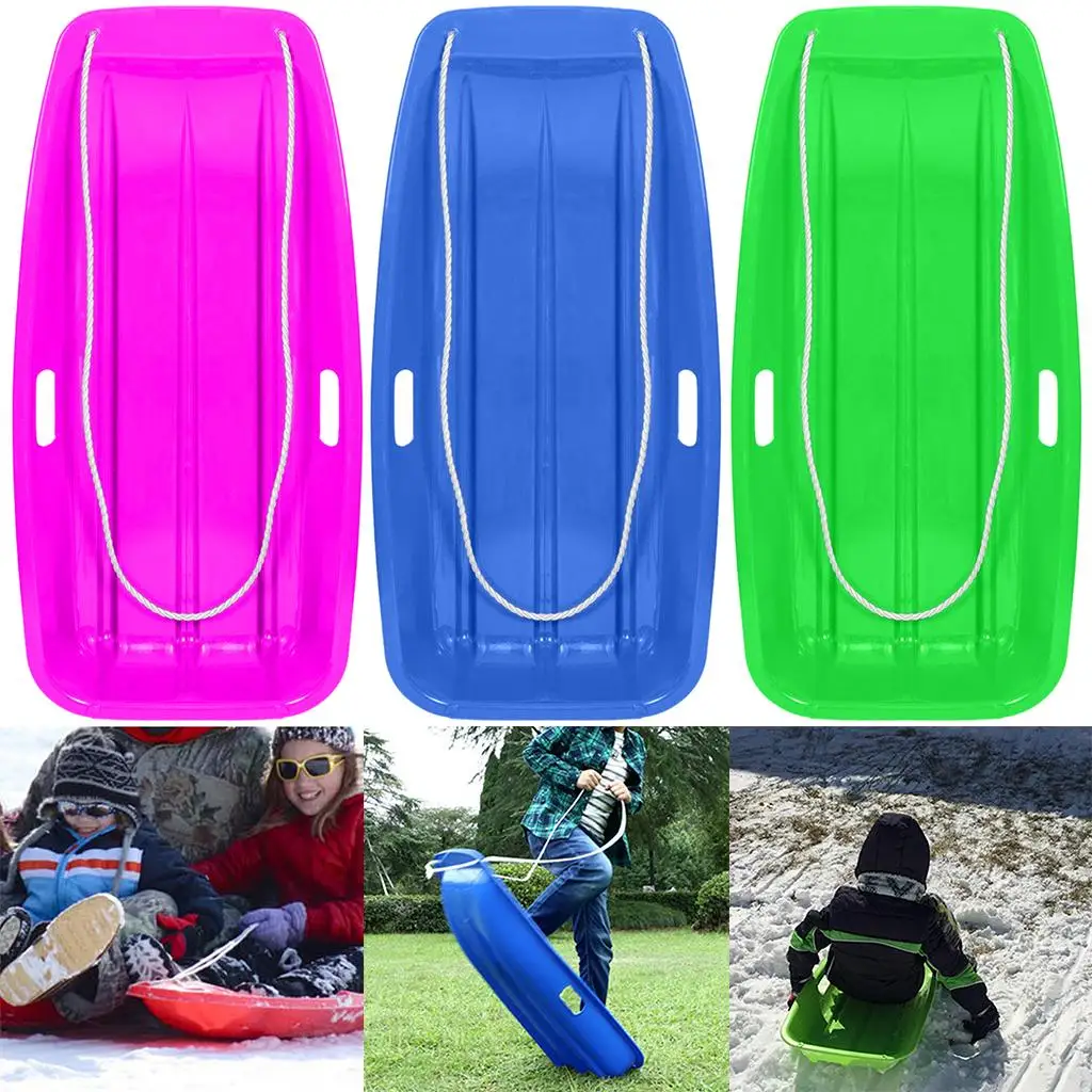 Toboggan with Tow Rope Heavy Duty Plastic Snow Sled for Sand Grass Skiing Kids Boat Sledge Toy Rolling Slider 