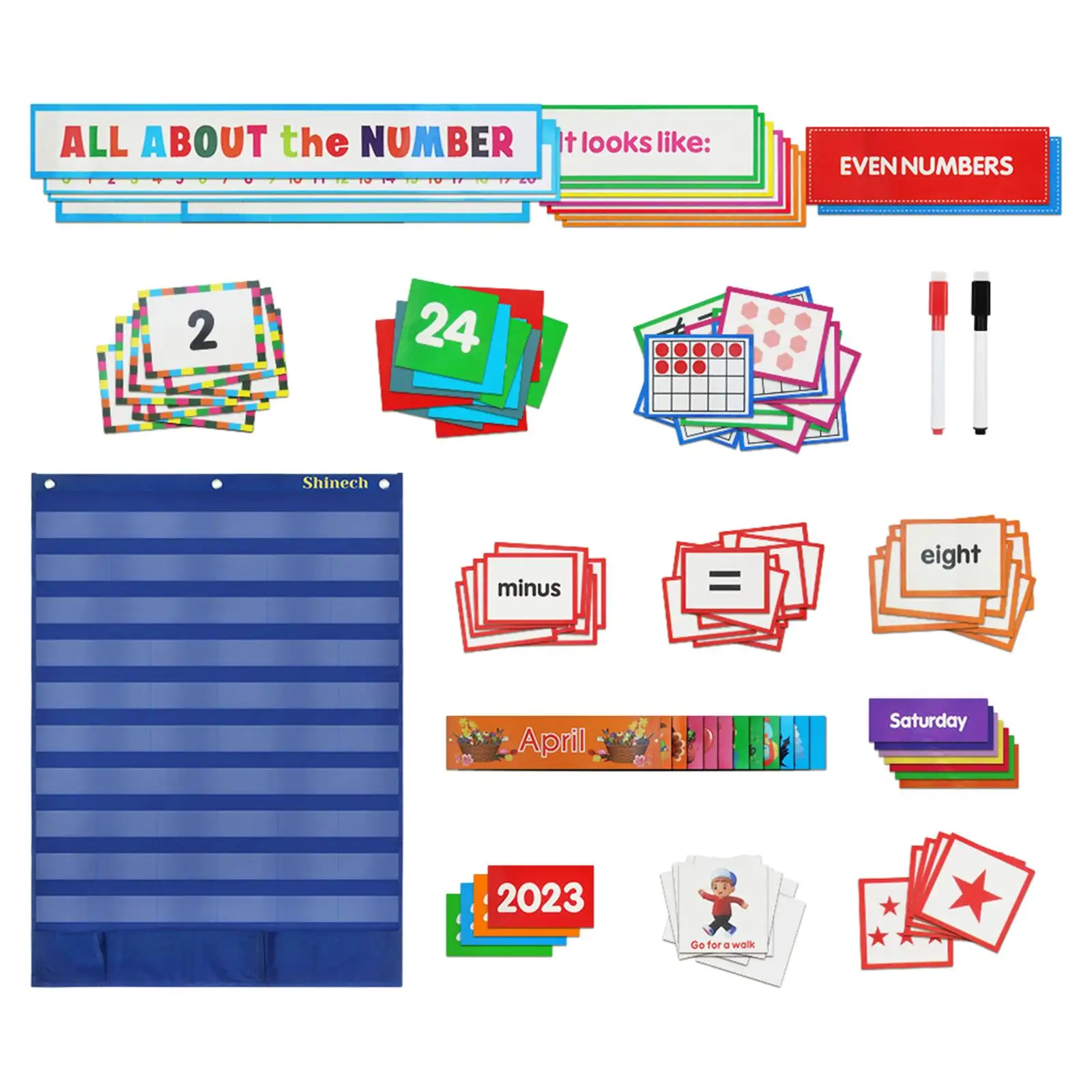 Reading Pocket Chart Teaching Aid Learning Materials Hanging Count Mark Cards for Sentence Strips Number Alphabet Letter Cards