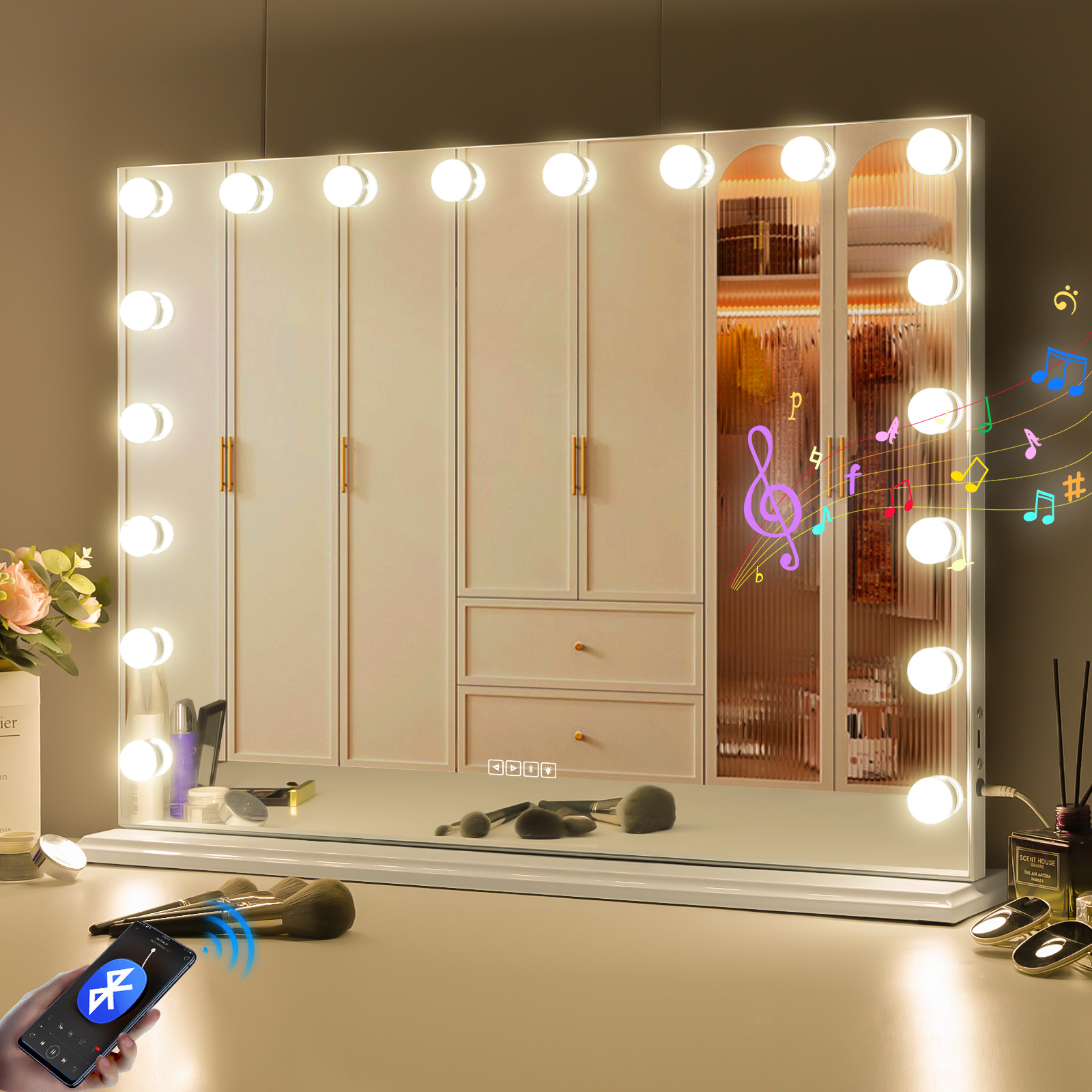 Best of Large Vanity Mirror With Lights And Bluetooth Speakers Dimmable LED Lights With 10 Times Magnification USB Port For Woman Makeup Reviews & Tips