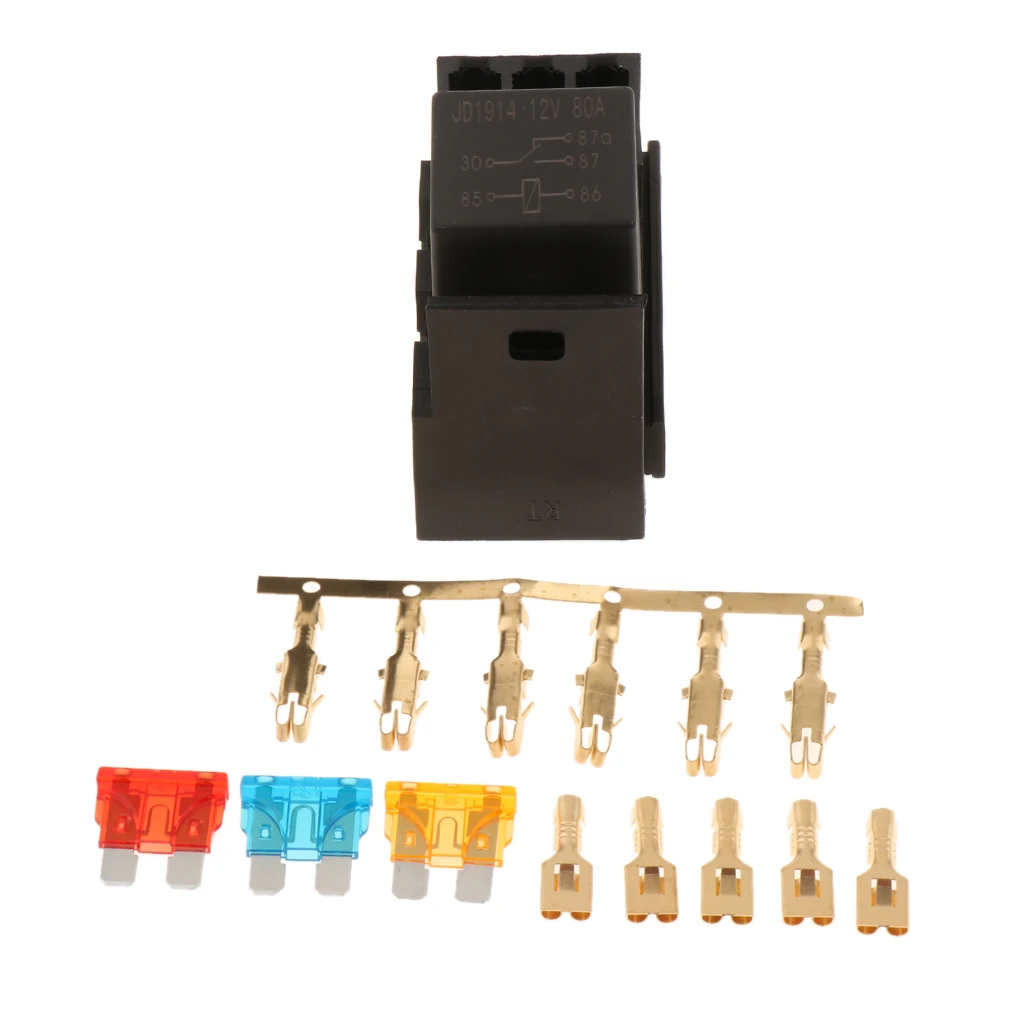 Relay Box, 4-Slot 1 Relays & 3 Fuses Holder Block with Metallic Pins for Automotive and Marine Engine Bay