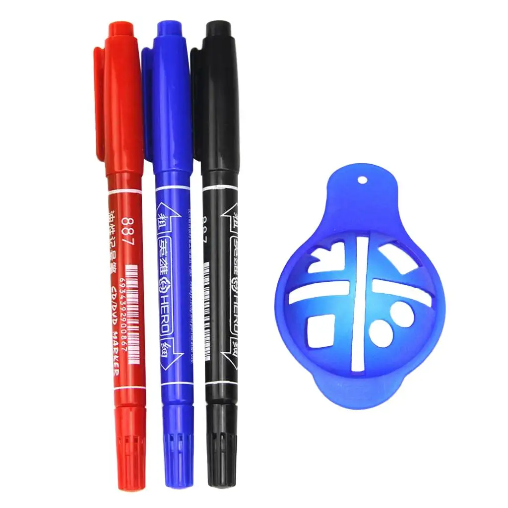 Portable Golf Ball Liner Marker Line Drawing Alignment Tool Drawer Stencil with Three Different Color Pens