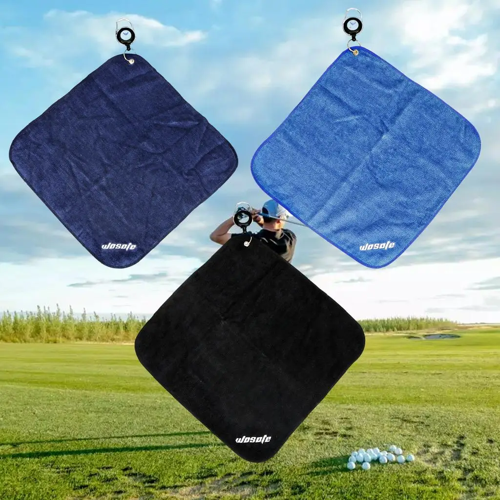 30x30cm Square Microfiber Golf Towel High Water Absorption Cleaning Towels with Carabiner Hook Wiping Cloth Outdoor Fitness