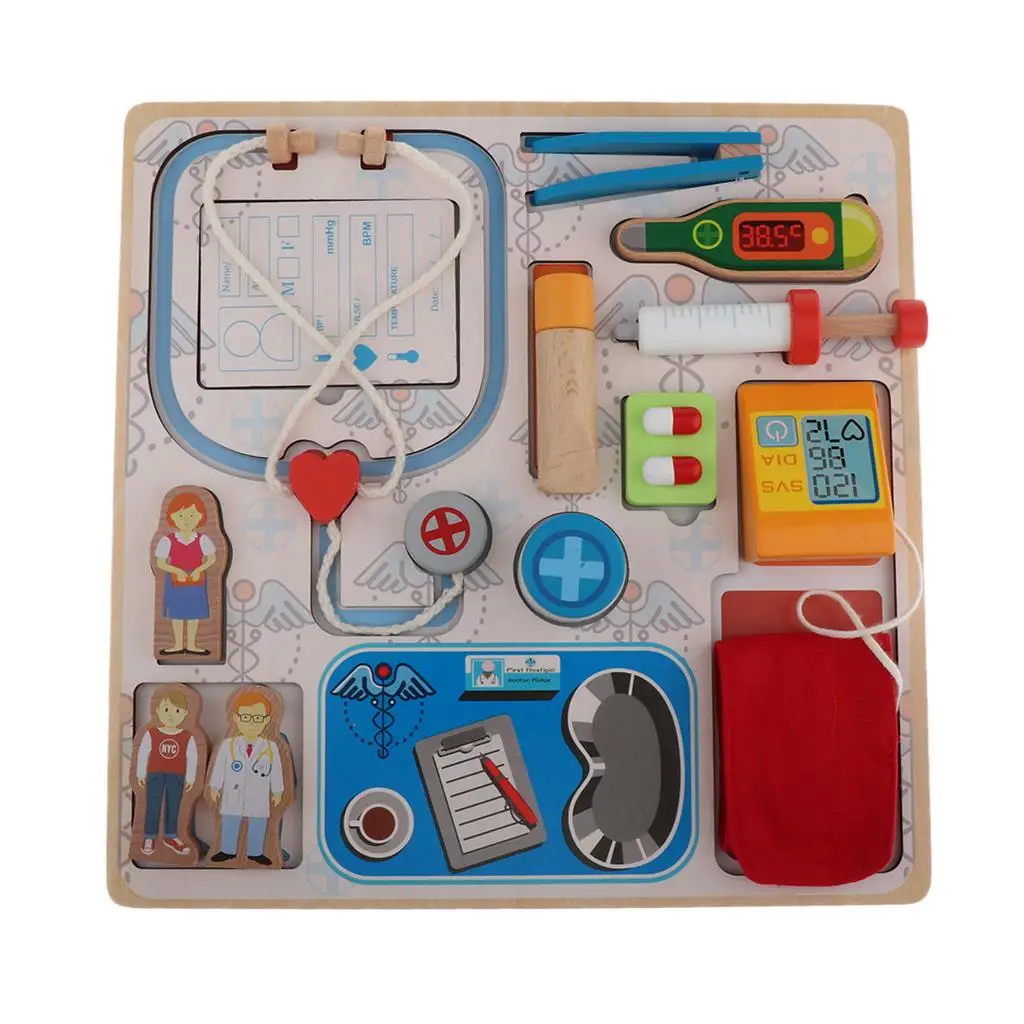 Wooden  Doctor Tools Set, Shape Sorting Puzzle, Children Day Gift, DIY Pretend Role Play