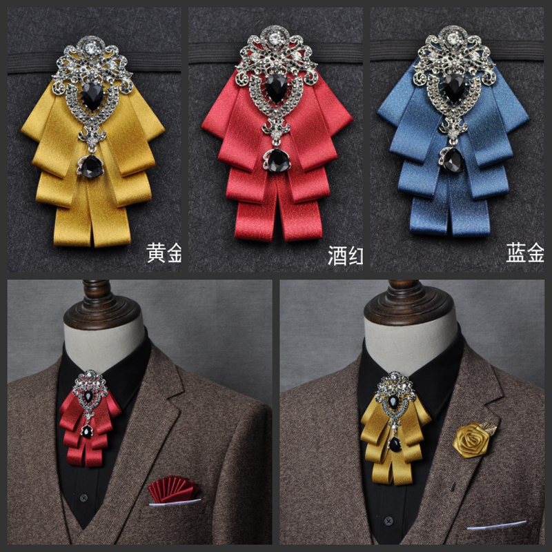 Luxus schwarz Strass Fliege britische High-End-Männer Jungen Business Hochzeit Anzug Hemd Kragen Blumen setzt handgemachte Schmuck Geschenk – Detail 4