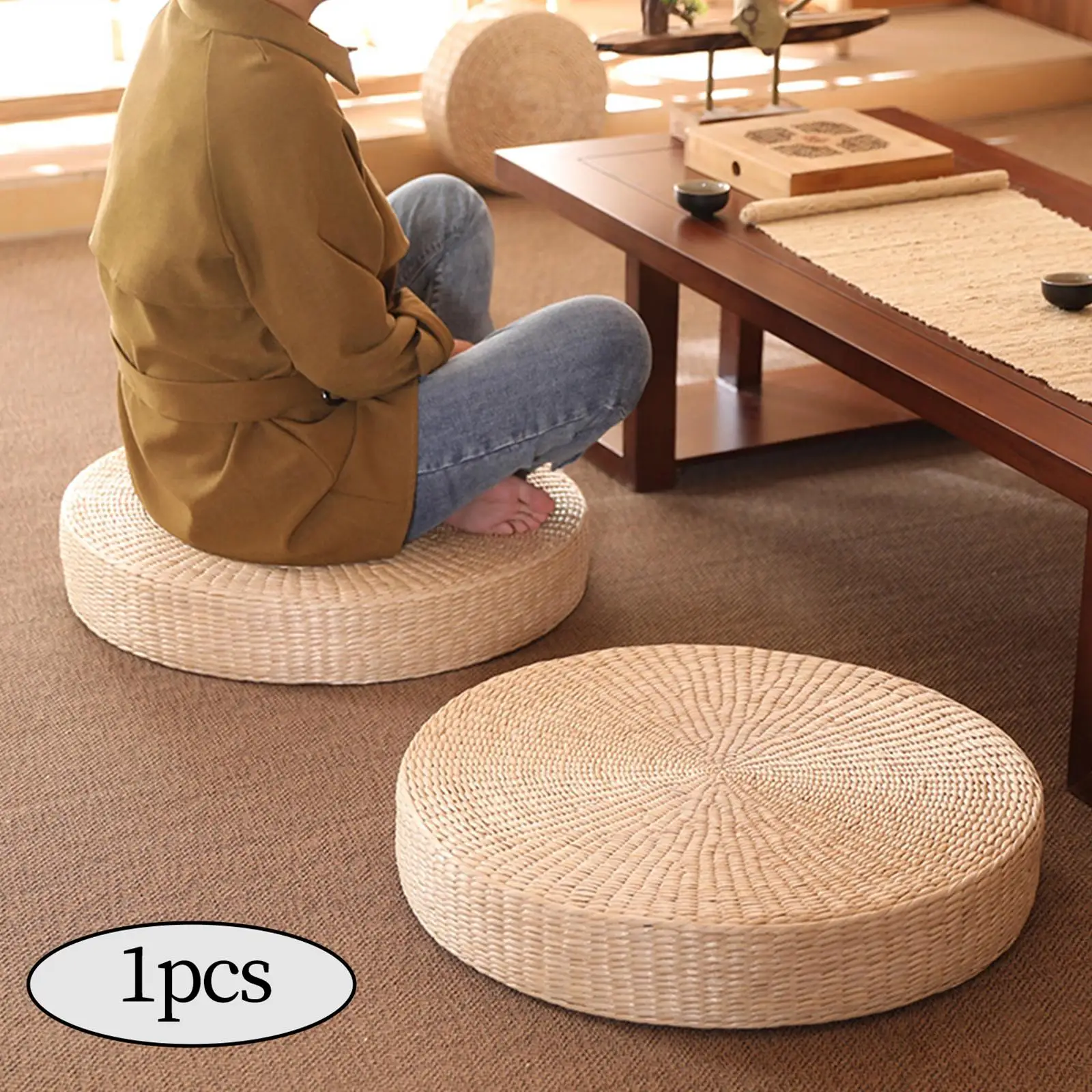 Round Tatami Seat Cushion Pouf Tatami Cushion Floor Pillow Pouf Knitted Tatami Cushion for Garden Dining Room Decoration