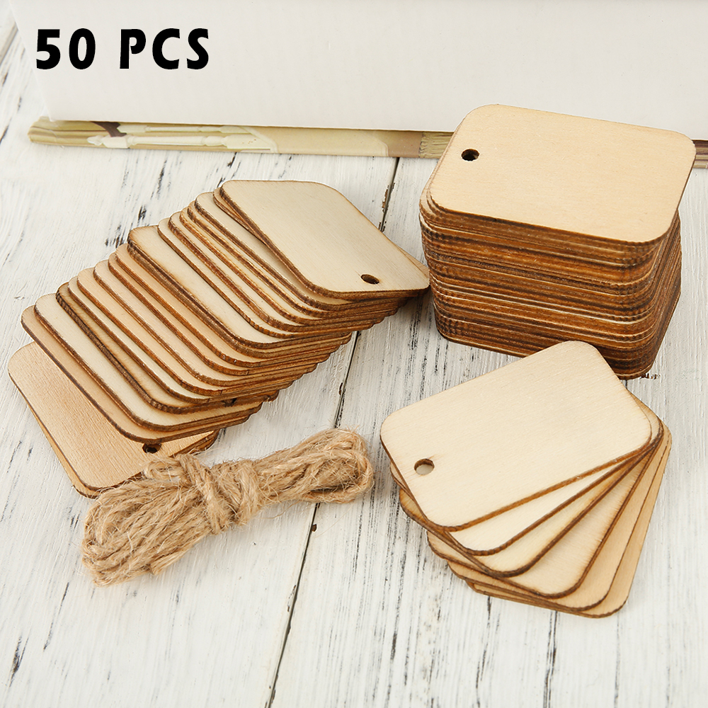 Description Picture 3 of item50Pcs Unfinished Nature Wood Slice Gift Tags Blank Wooden Hanging Label With Rope for Wedding Party Christmas Decor DIY Crafts