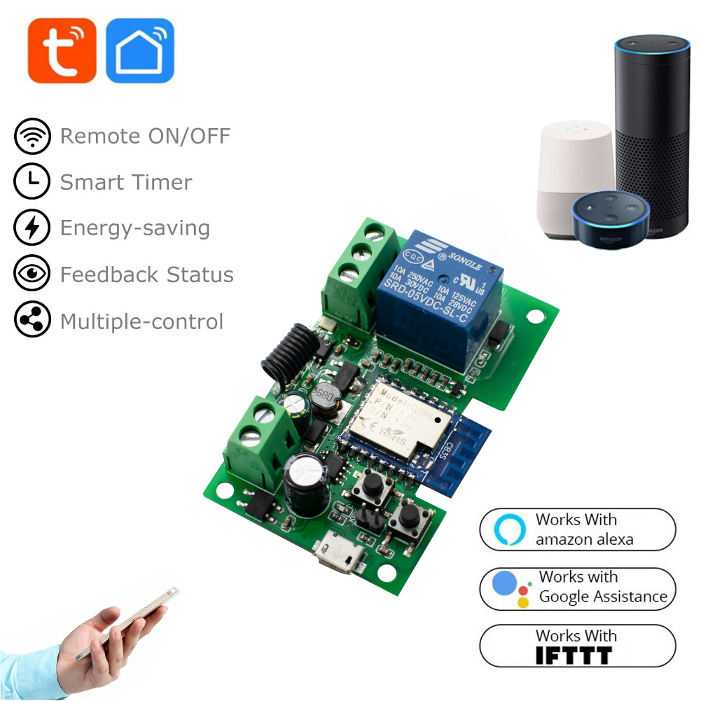 tuya sem fio interruptor controlador wi fi relé módulo vida inteligente app diy smartlife garagem abridor de porta trabalho com alexa google casa