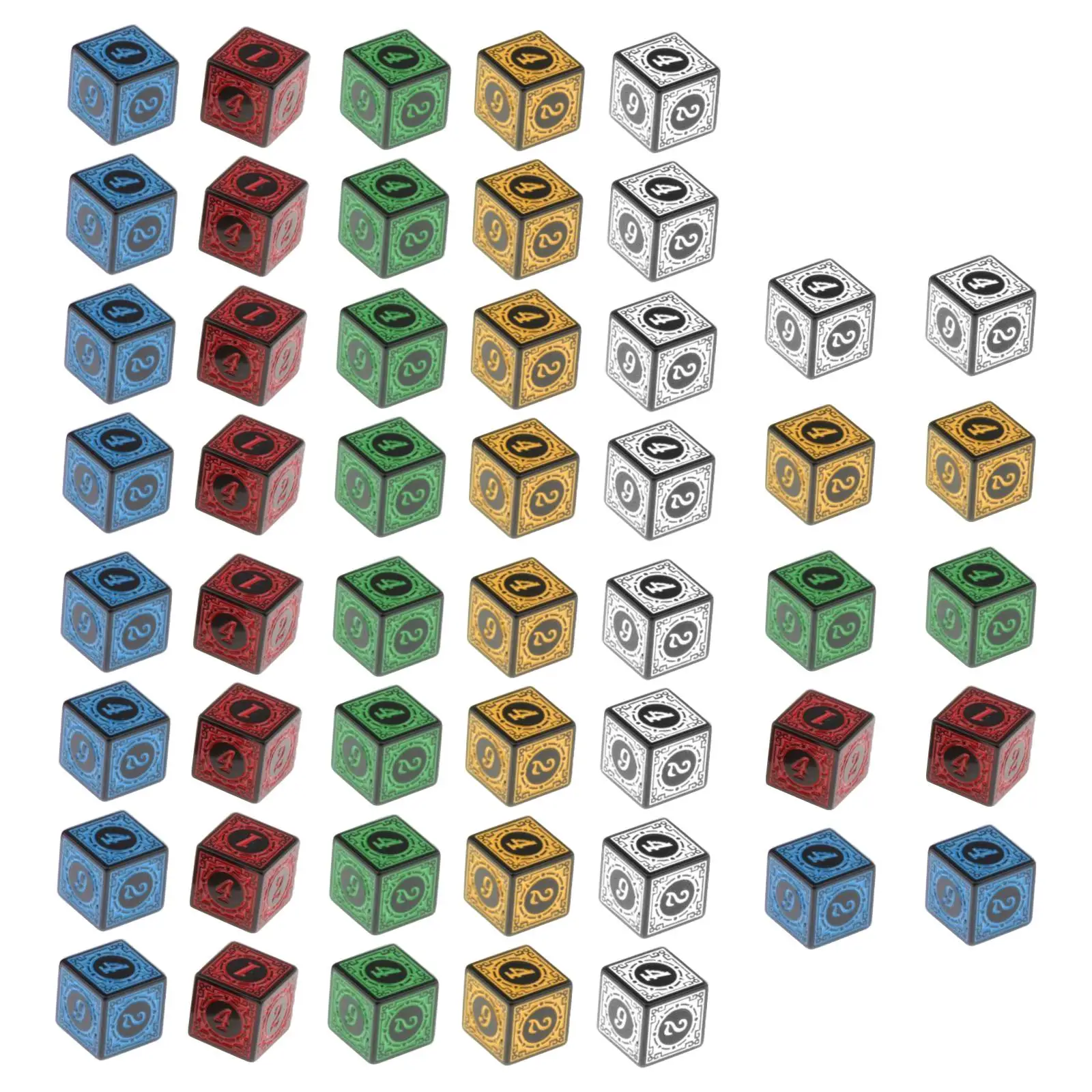 50x Acrylic 6 Sides Dices 5 Colors for Board Gathering Games