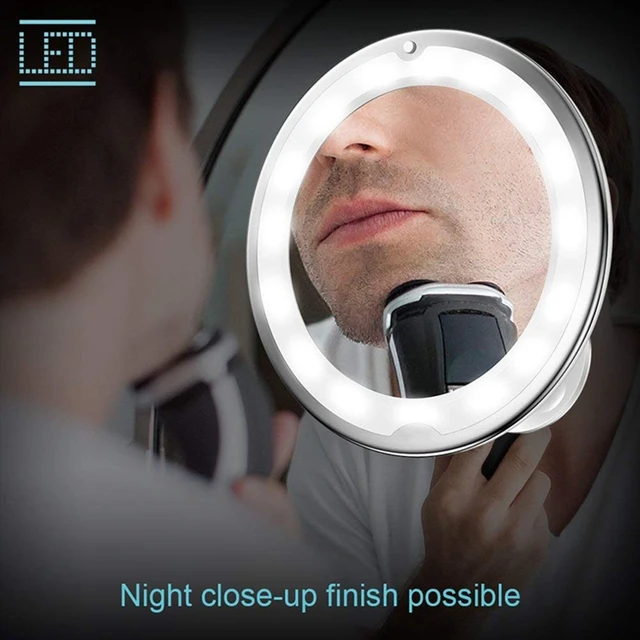 TOUCHBeauty Espejo de ducha con aumento 7X, espejo de maquillaje iluminado  con 21 LED, succión de bloqueo de bola magnética de metal, rotación 360