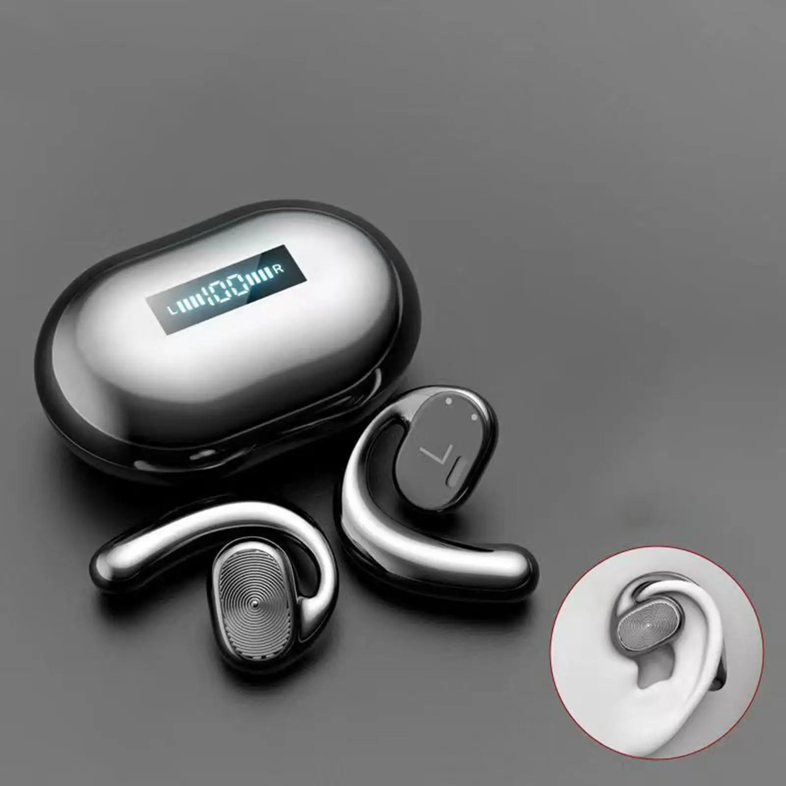 Air Conduction Bluetooth 5.0 Earbuds Wireless Earphones 9D Stereo LED Battery Display Driving Over The Ear Headphones with Mic