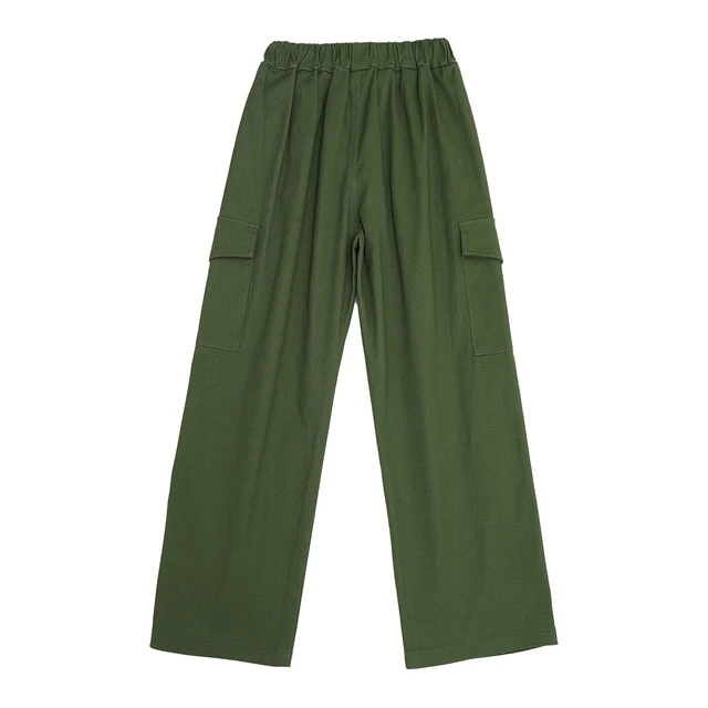 DPOIS Girls' Cargo Pants Wide Leg Jogger Pants Hip Hop Dance Trousers Army  Green 4-5 