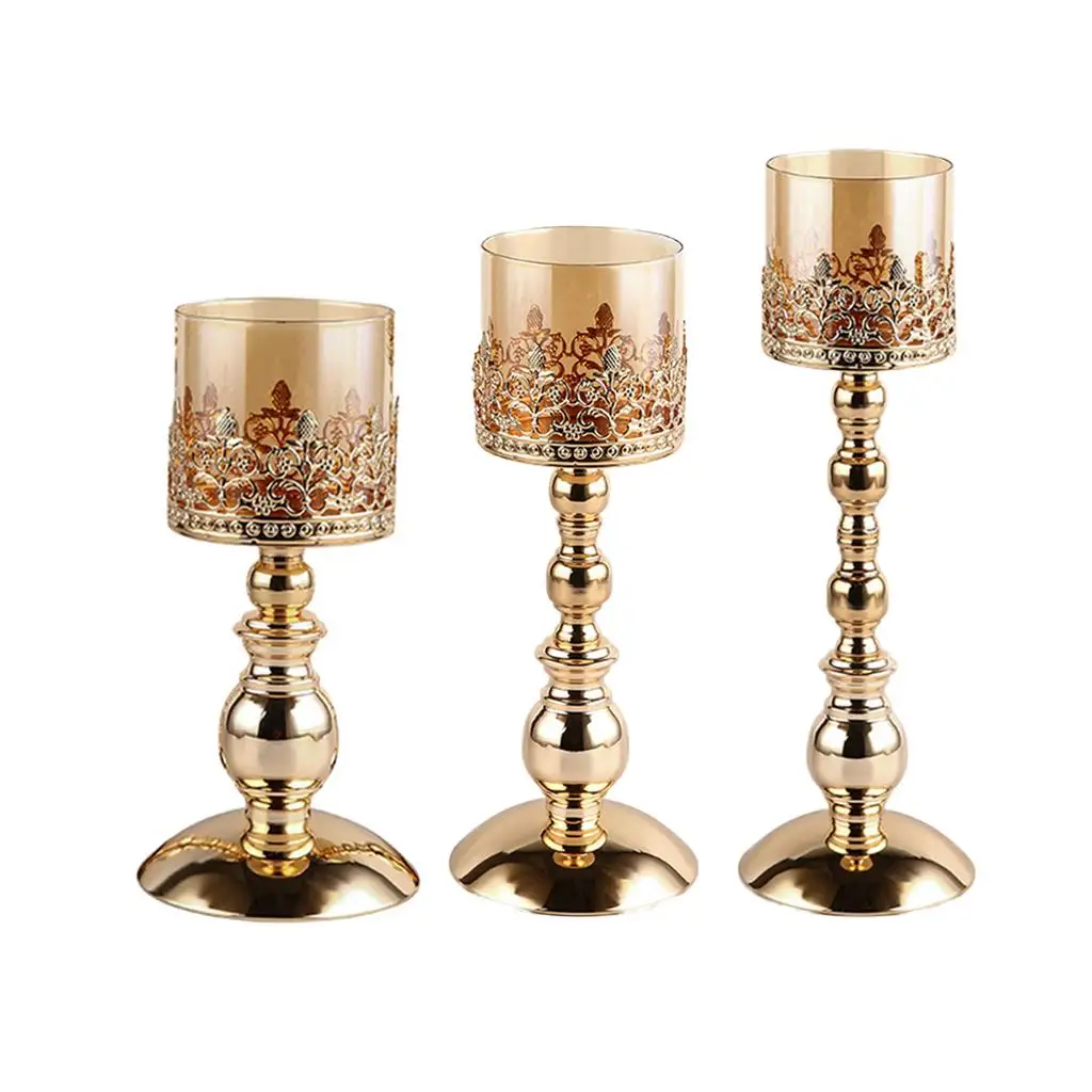 Golden Crystal Candle Holder Table Centerpiece Candlesticks Holder for Wedding, Dining Room,