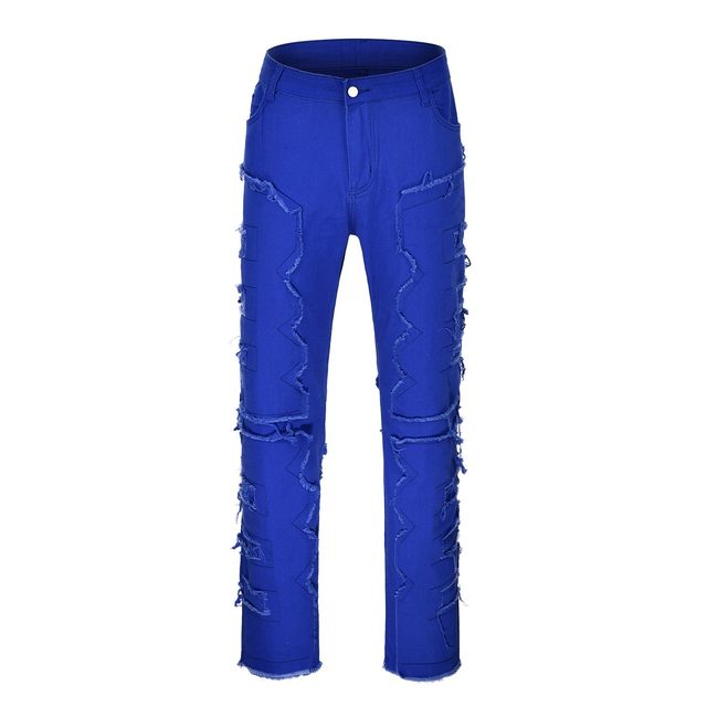 Creative Tassels Decoration Straight Fit Jeans Men's Casual Street Denim  Pants