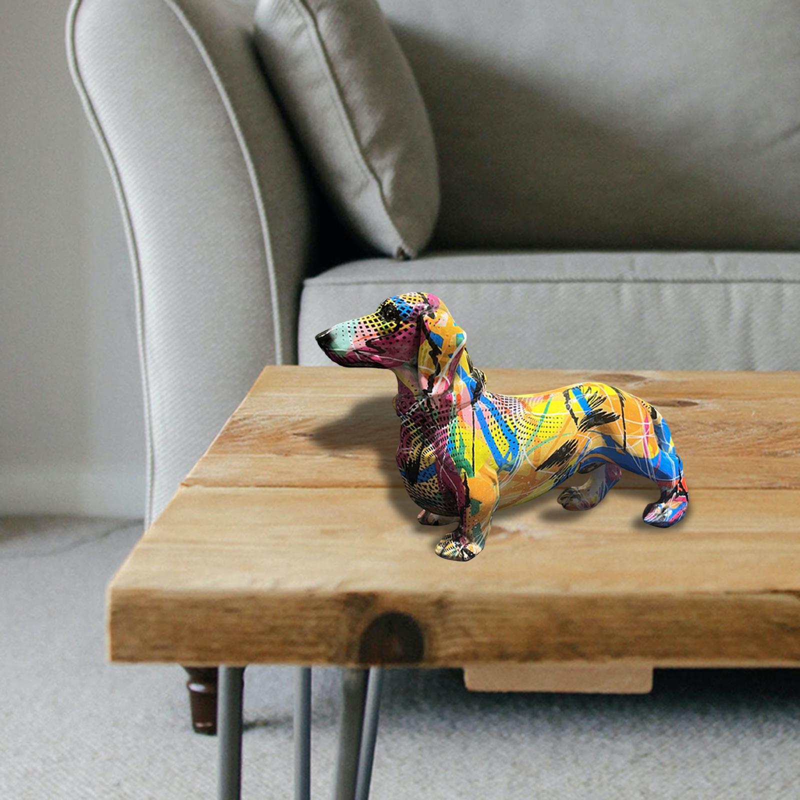 Graffiti Sausage Dog Figurine Desk Colorful Dachshund Dog Statue Ornaments