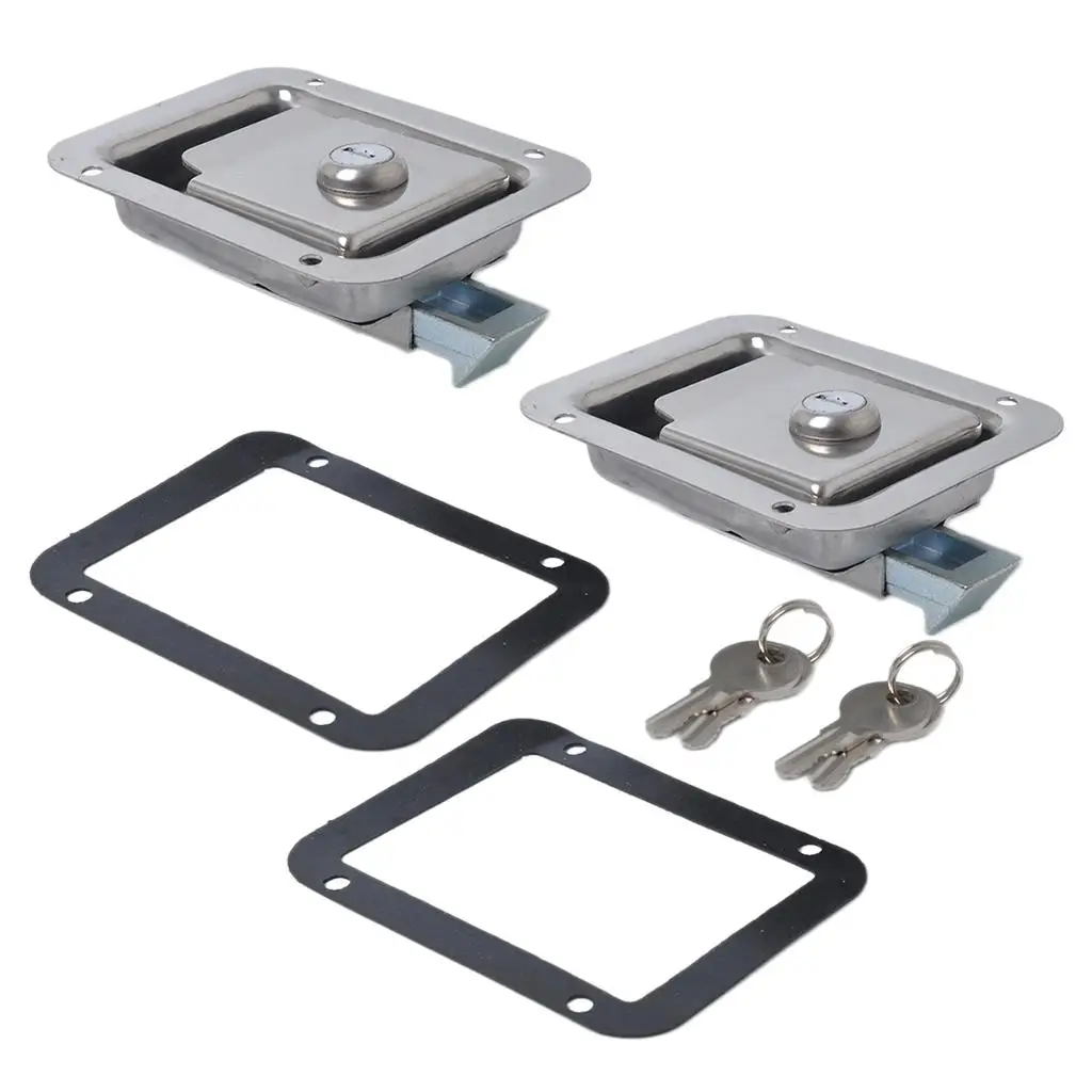 2x RV Yacht Stainless Steel Paddle Latch & Keys & Gasket Toolbox 